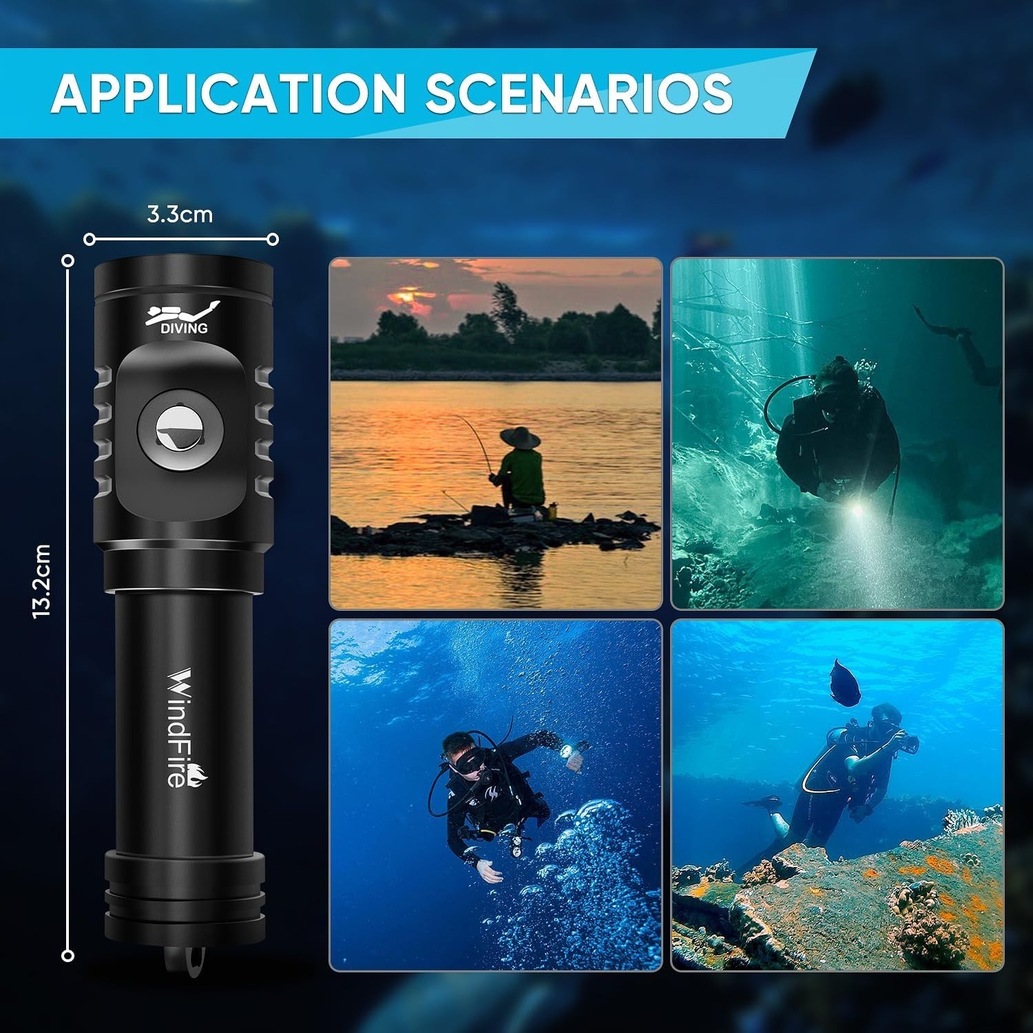 Underwater Dive Light LED 5000 Lumens Waterproof Rechargeable 3 Modes