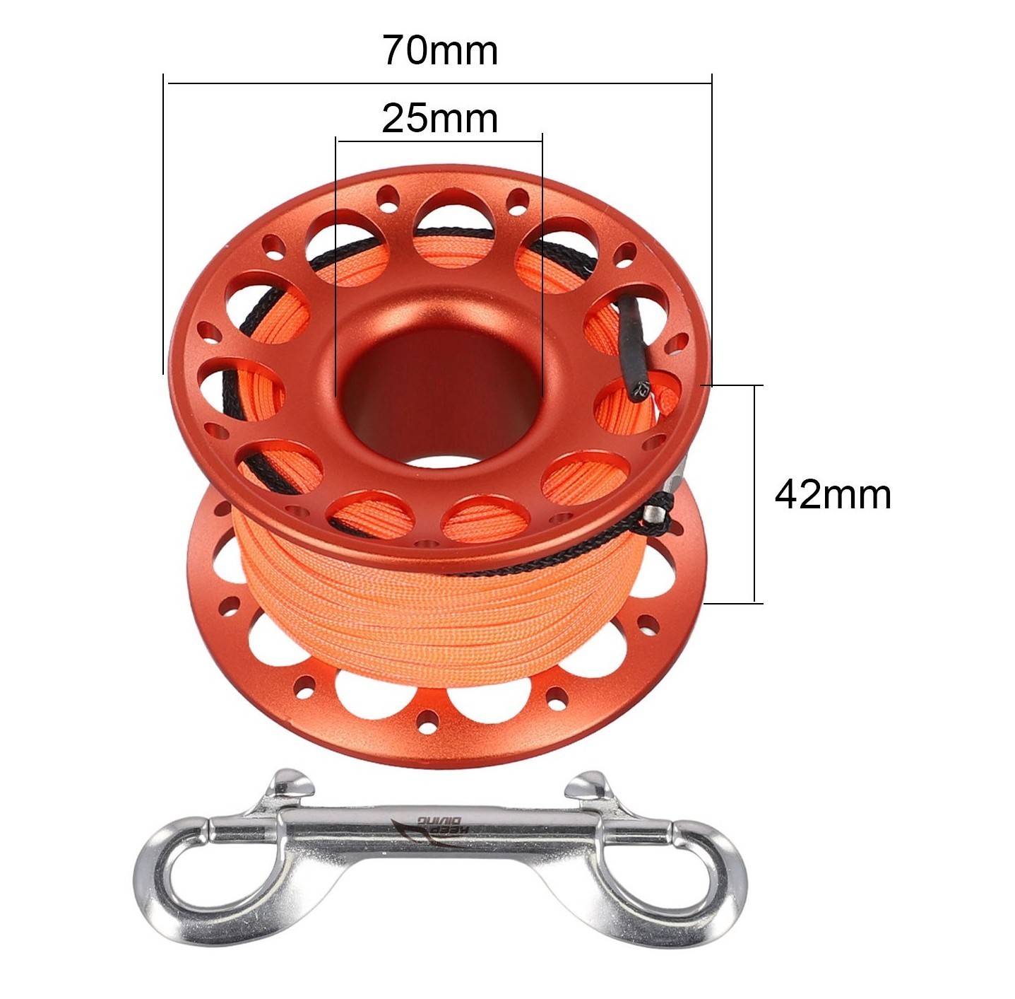 100ft, 30 Meter Line Aluminum Metal Finger Spool Reel Scuba Dive Wreck Reel Clip