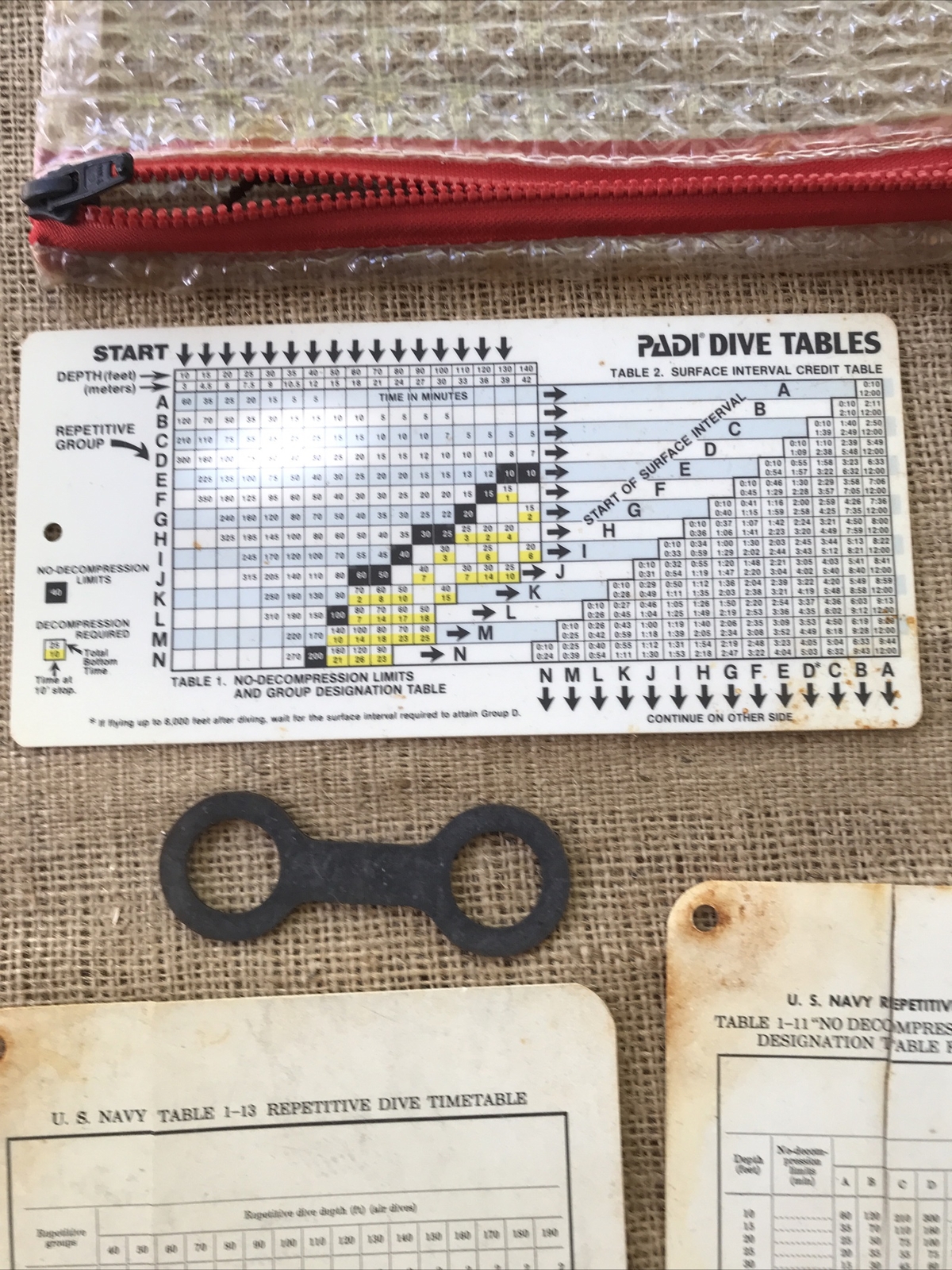 Vintage LOT Padi US Navy 2-Sided Recreational Dive Planner Decompression Table
