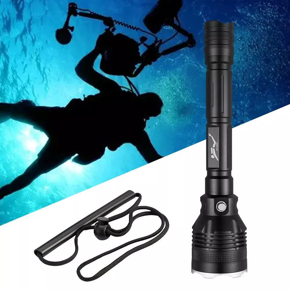 Scuba Diving IPX8 Waterproof Flashlight LED Light 80M Deep Underwater Torch