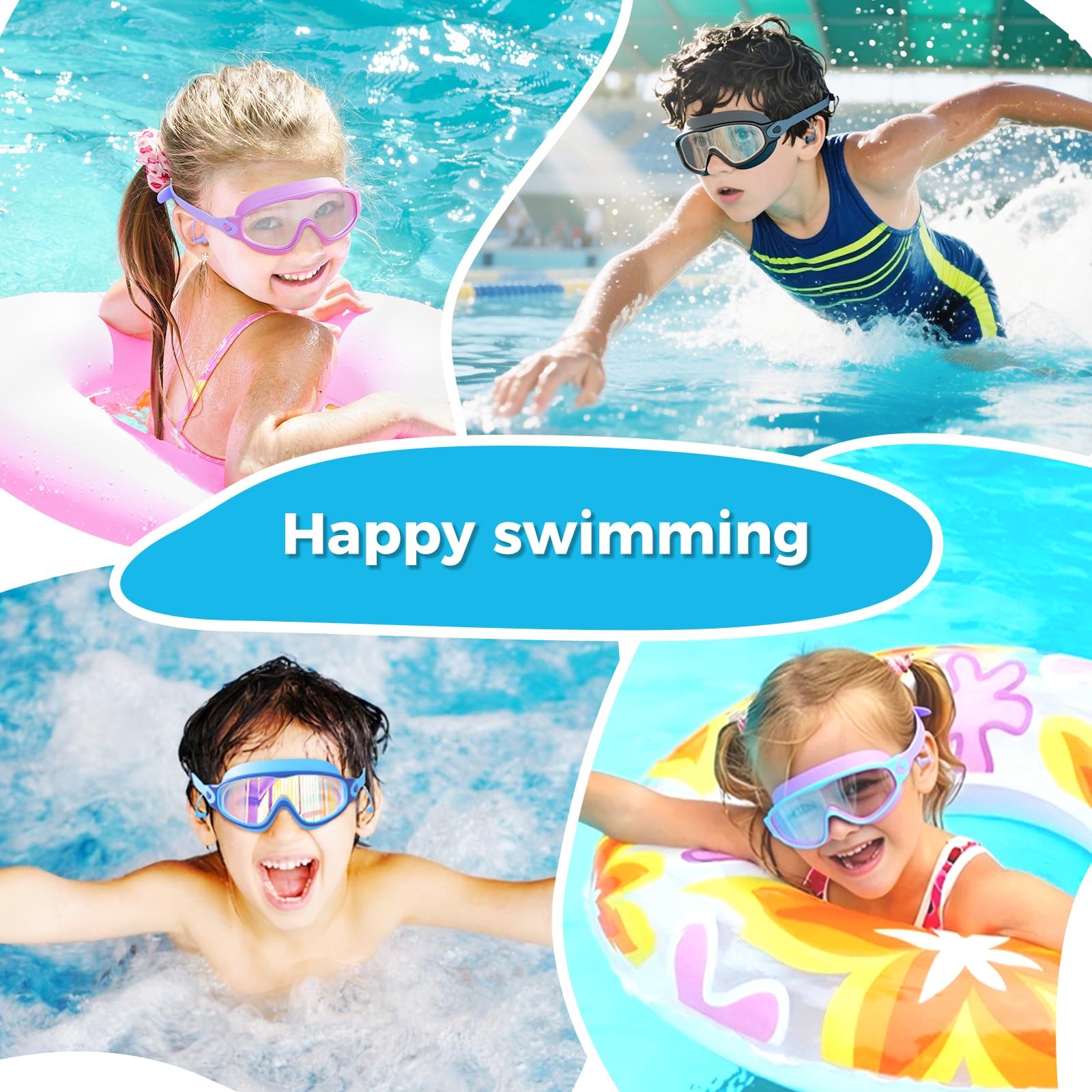 CMBJJU 3 Pack Swimming Goggles, Medium, 3pack-purple+colorful Blue+green-sg09