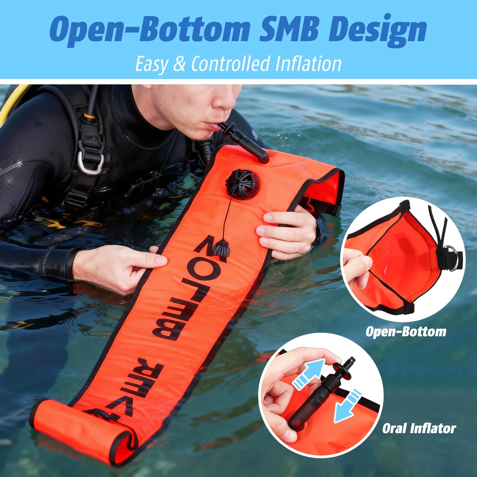 Scuba Diving SMB Kit, 4FT DSMB Surface Marker Buoy, 49ft Finger Spool Reel+Bo…