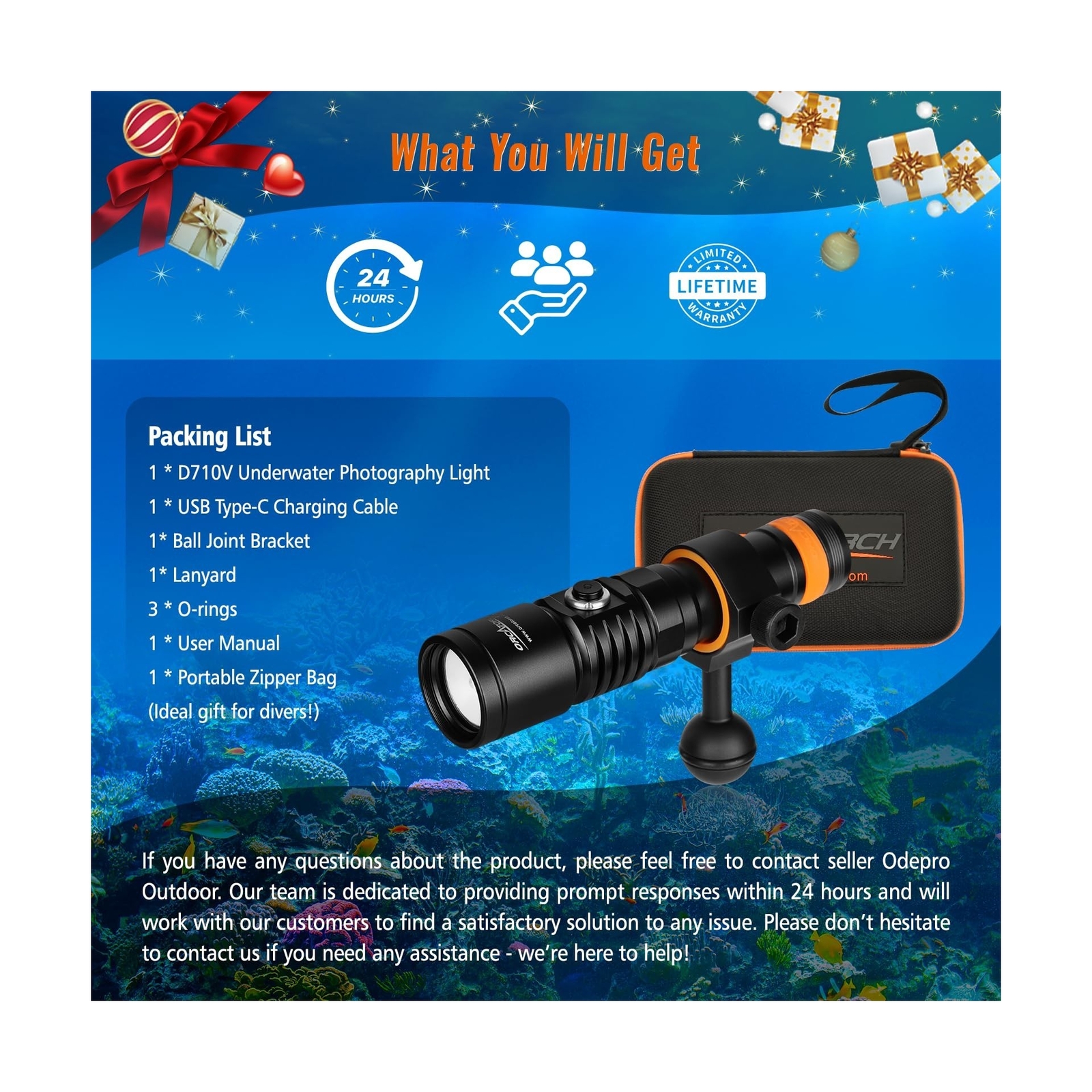 ORCATORCH D710V 2000 Lumens Underwater Video Light, White Red Violet Tri-Colo…