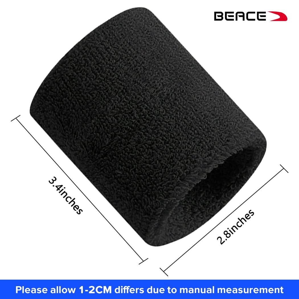 BEACE Sweatbands Sports Wristband for Men & 6.5 x 3 x 0.2″, Black/White/Gray