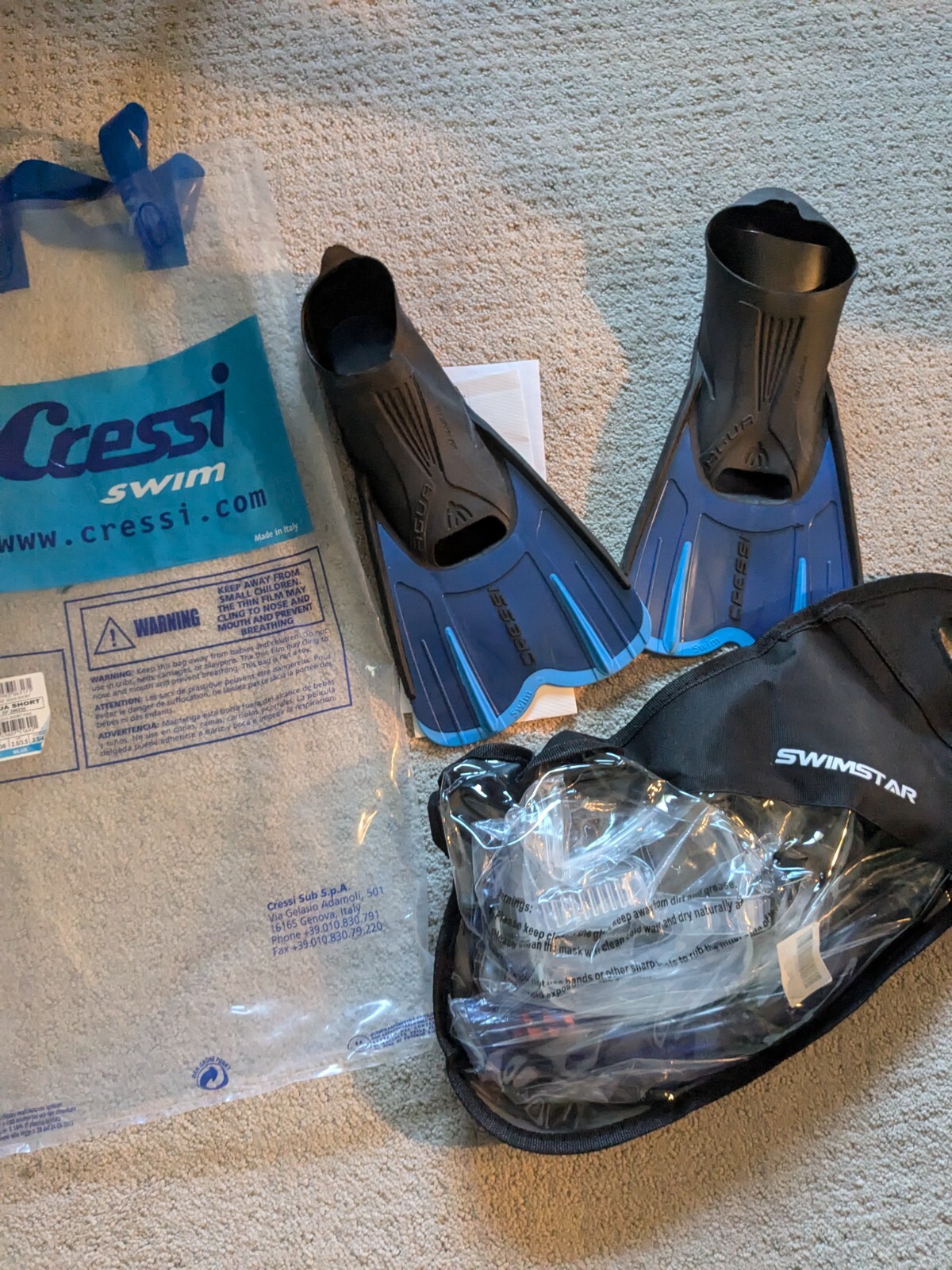 Cressi Aqua Short SAF Set Mask Snorkel Fin Combo