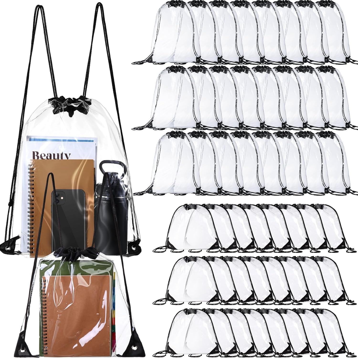 Silkfly 50 Pcs Clear Drawstring Backpacks Bulk Stadium Approved Bags for Men…