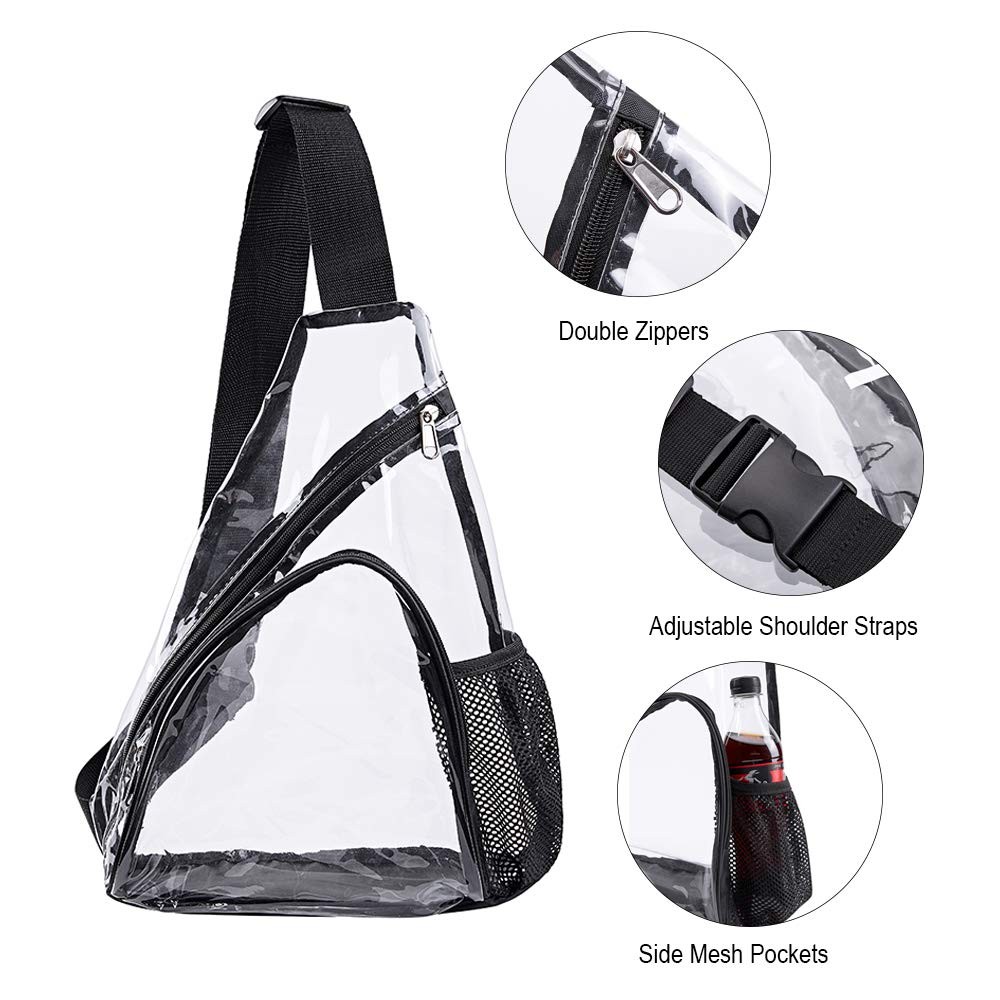 Clear PVC Sling Bag – Stadium Approved Shoulder Crossbody Large, Black