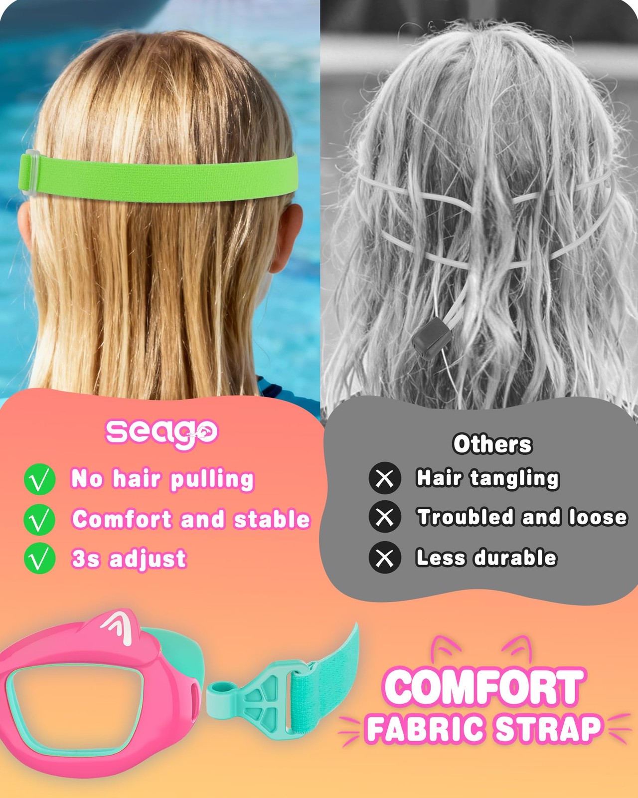 Seago 2 Pack Kids Swim Swimming Goggles for One Size, Pink & Orange (2 Pack)