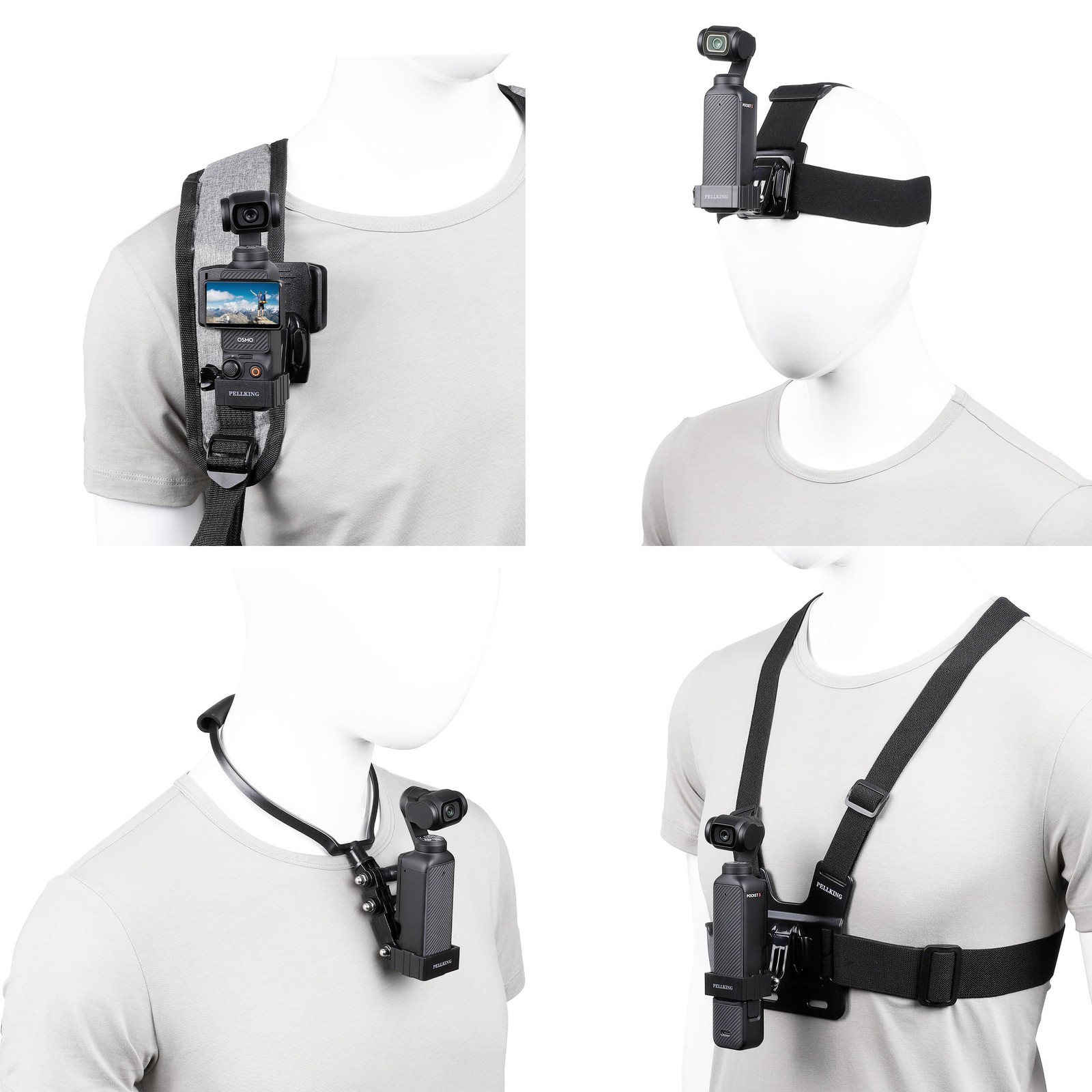 PellKing 4in1 DJI Osmo Pocket 3 Accessories Kit,Chest Mount black