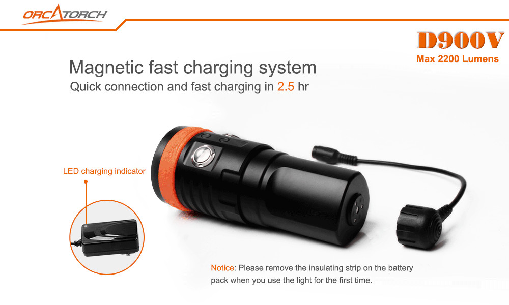 Orca D900V Video & Dive Light Magnetic Rechargable
