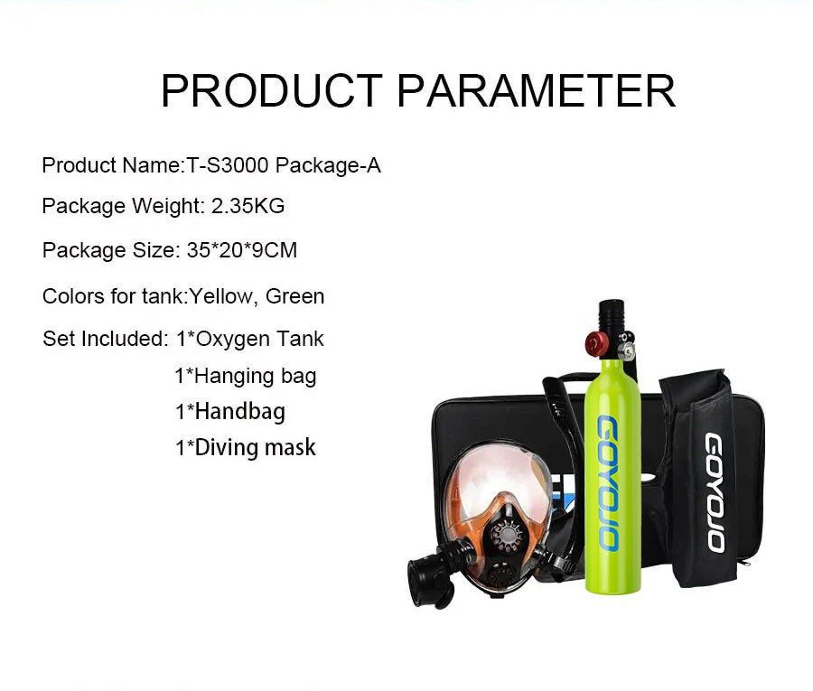 GOYOJO 1L Diving Scuba Tank Oxygen Tank Snorkeling Lung for Underwater with Mask
