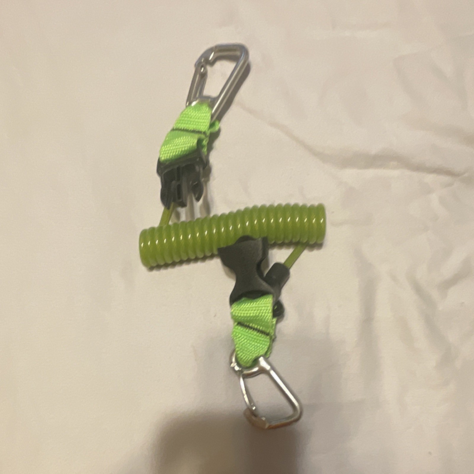 Green Coiled Scuba Diving Lanyard Tether with 2 Metal Carabiner Clips