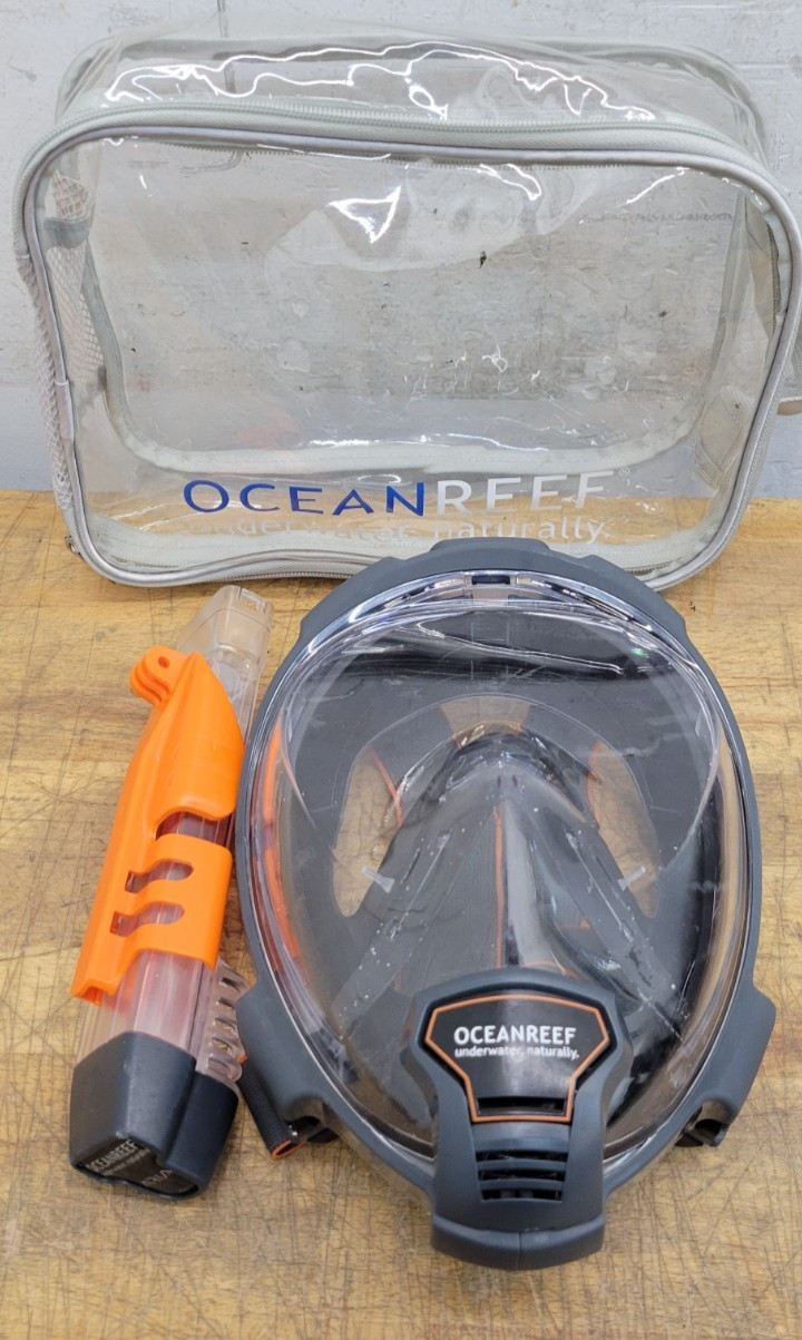 Ocean Reef ARIA QR+ Full Face Snorkeling Mask, Black-Orange, Medium – USED