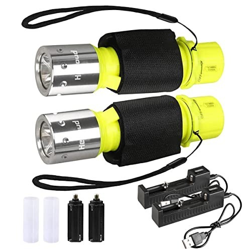 Rechargeable Diving Flashlight – IPX8 Waterproof LED Torch, 3 Modes, 2-Pack for