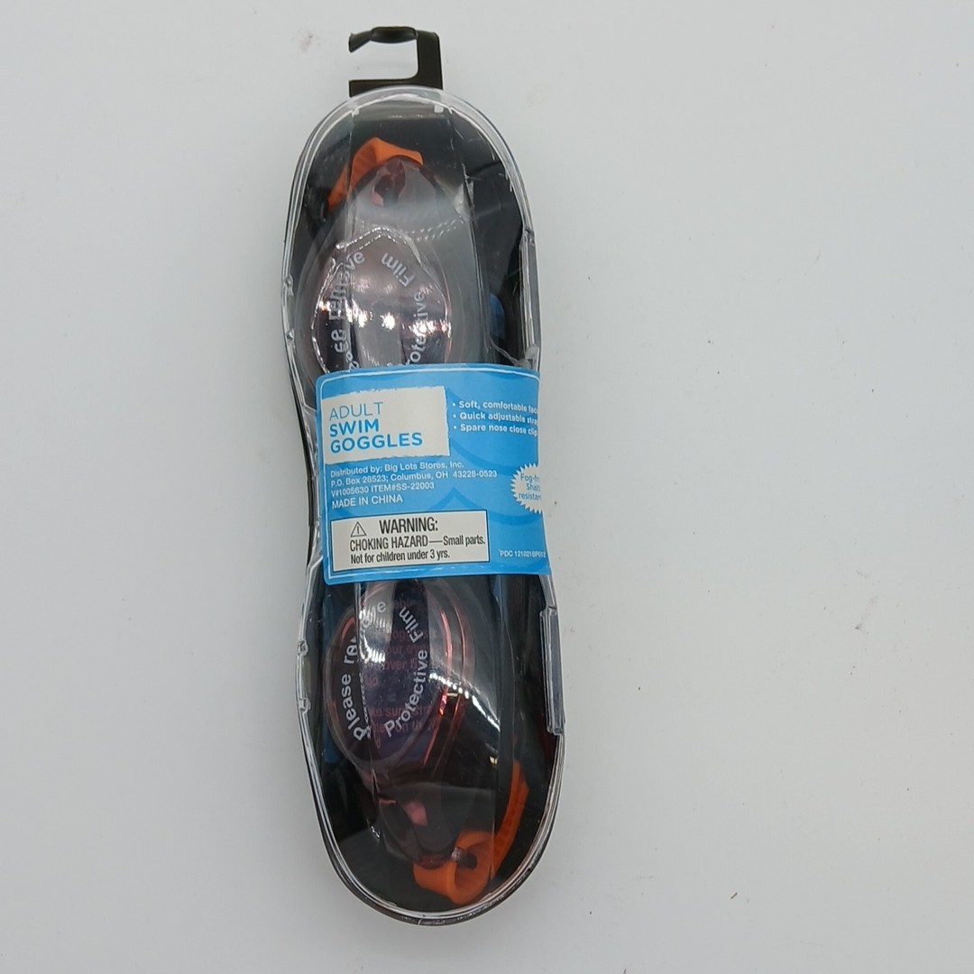 Adult Swim Goggles Black Fog-Free Shatter Resistant, Spare Nose Clip