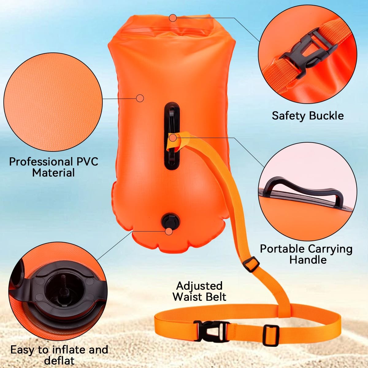 LeKaufen Swim Buoy for Open Water Swimmers – 28L Medium to Large, Orange