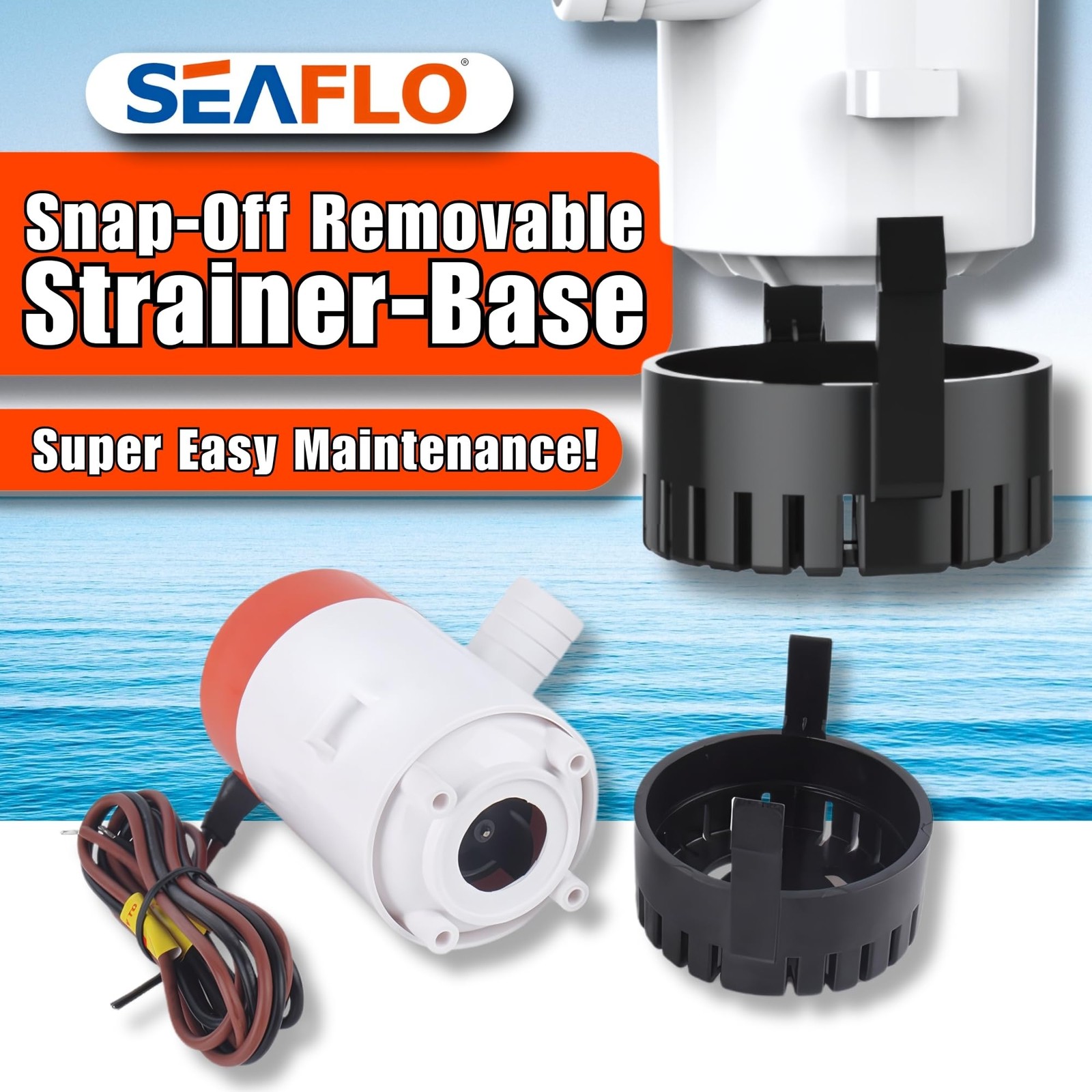 SEAFLO 01 Series 350 GPH Bilge Pump – 12V, 3/4″ Outlet, White, Orange, Black