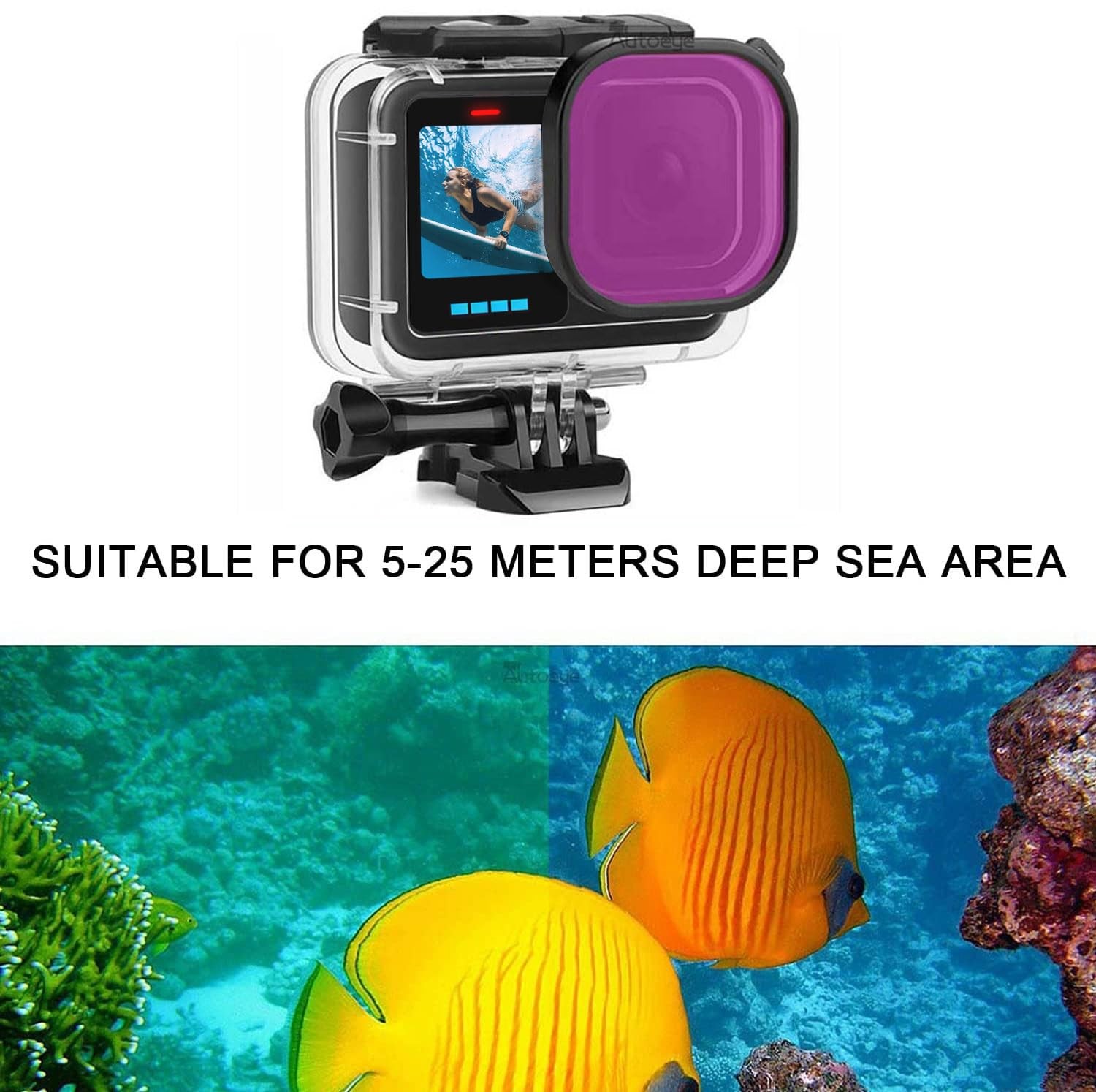 FitStill 60M/196FT Underwater Waterproof Protective Case for Go Pro black