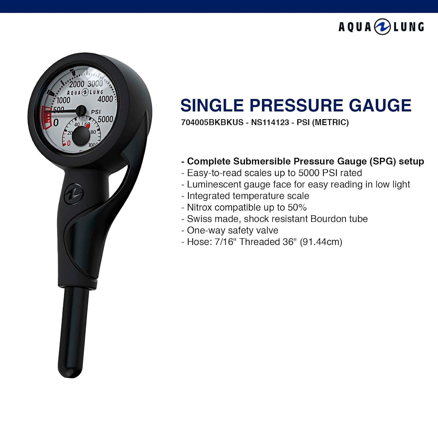Single Pressure Gauge – Complete SPG Scuba Dive Assembly – PSI | Easy-To-Read Sc