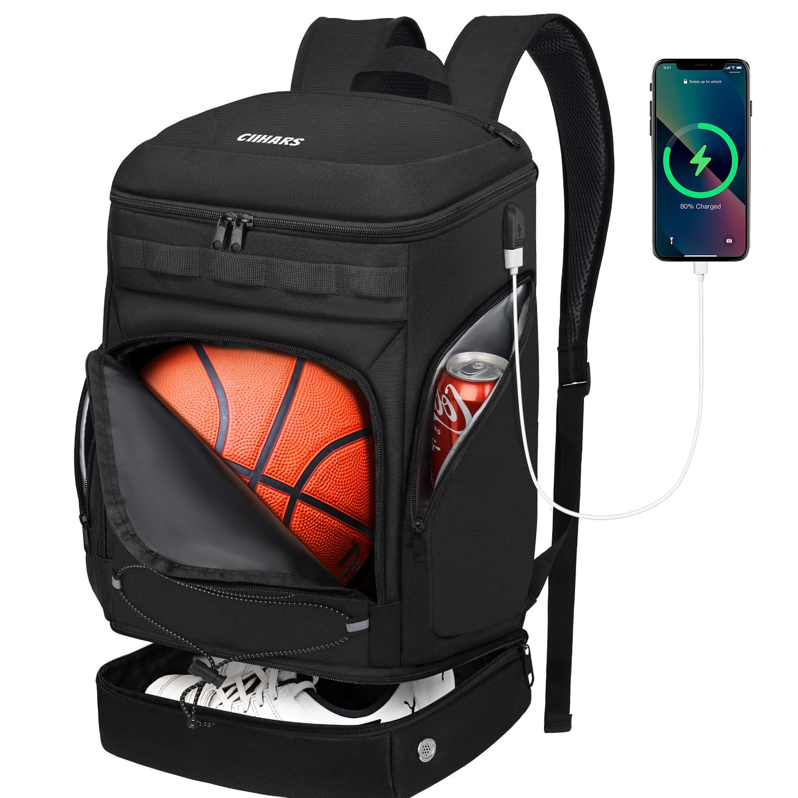 Ciihars Basketball Bag Backpack Large Sports with One Size, Black
