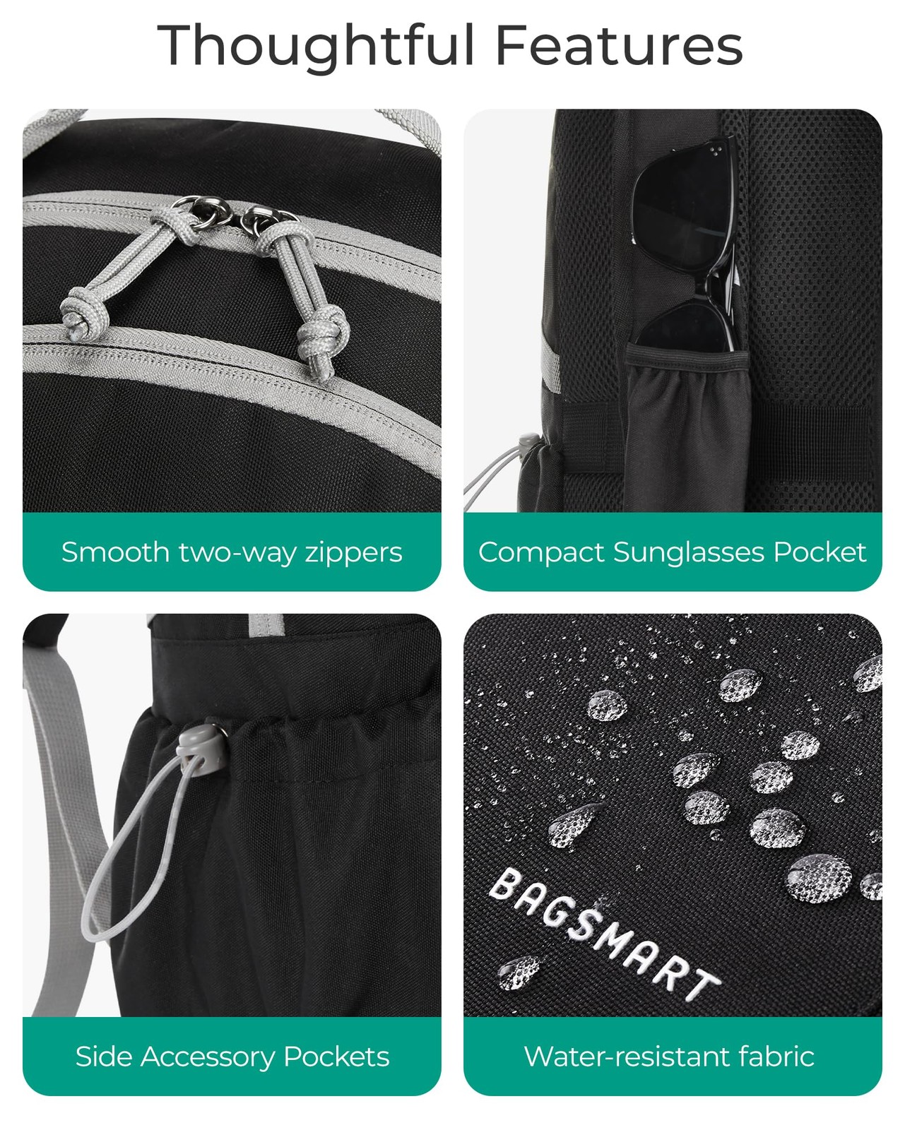 BAGSMART Travel Backpack for Women&Men, Lightweight 15.6″ 15.6 Inch, Black