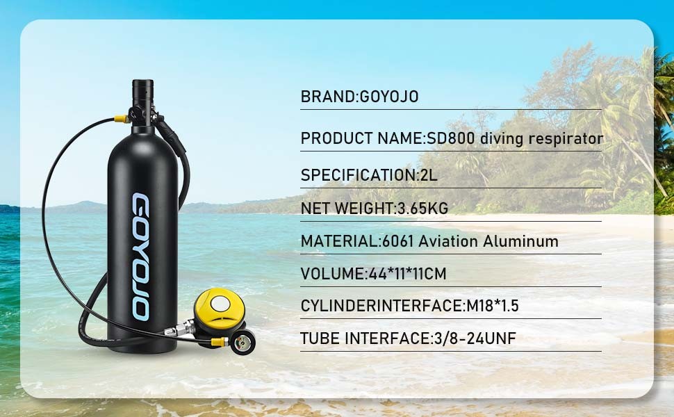 GOYOJO 2L Scuba Diving Tank Kit, Oxygen Underwater Pump & Diving Glasses & Vest