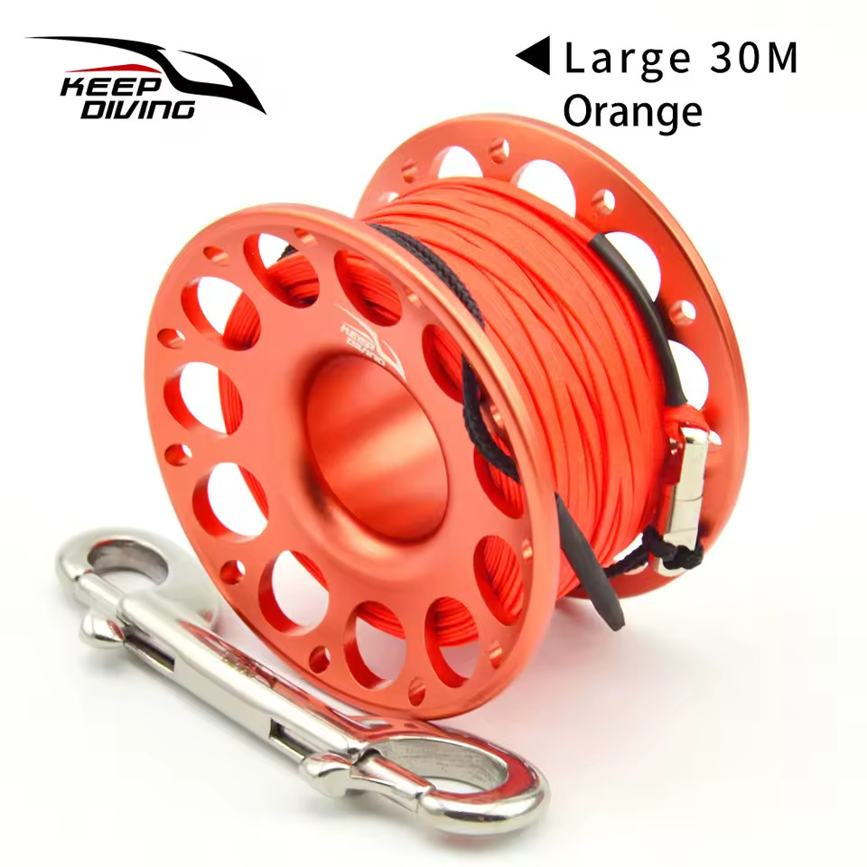 100ft, 30 Meter Line Aluminum Metal Finger Spool Reel Scuba Dive Wreck Reel Clip