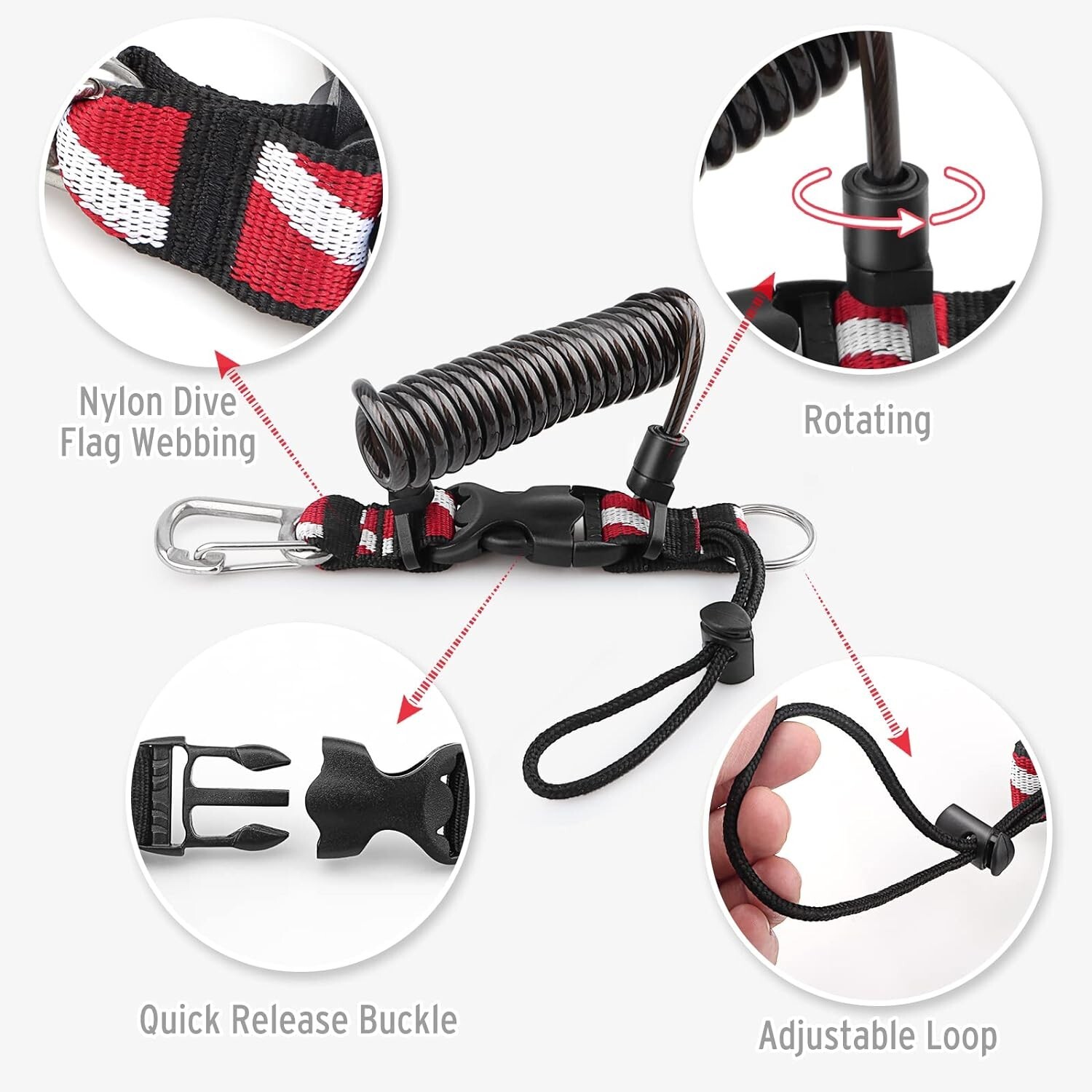 Scuba Diving Lanyard, Heavy Duty Stainless Steel Spring Coiled Lanyard with Q…