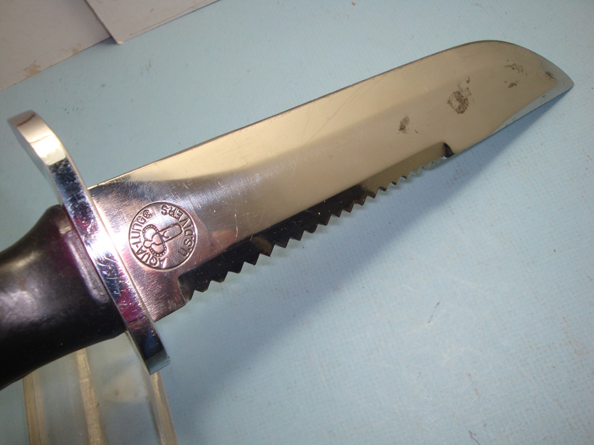 VINTAGE STAINLESS US DIVERS DIVE KNIFE SEA HAWK AQUALUNG WITH SHEATH STRAPS #36