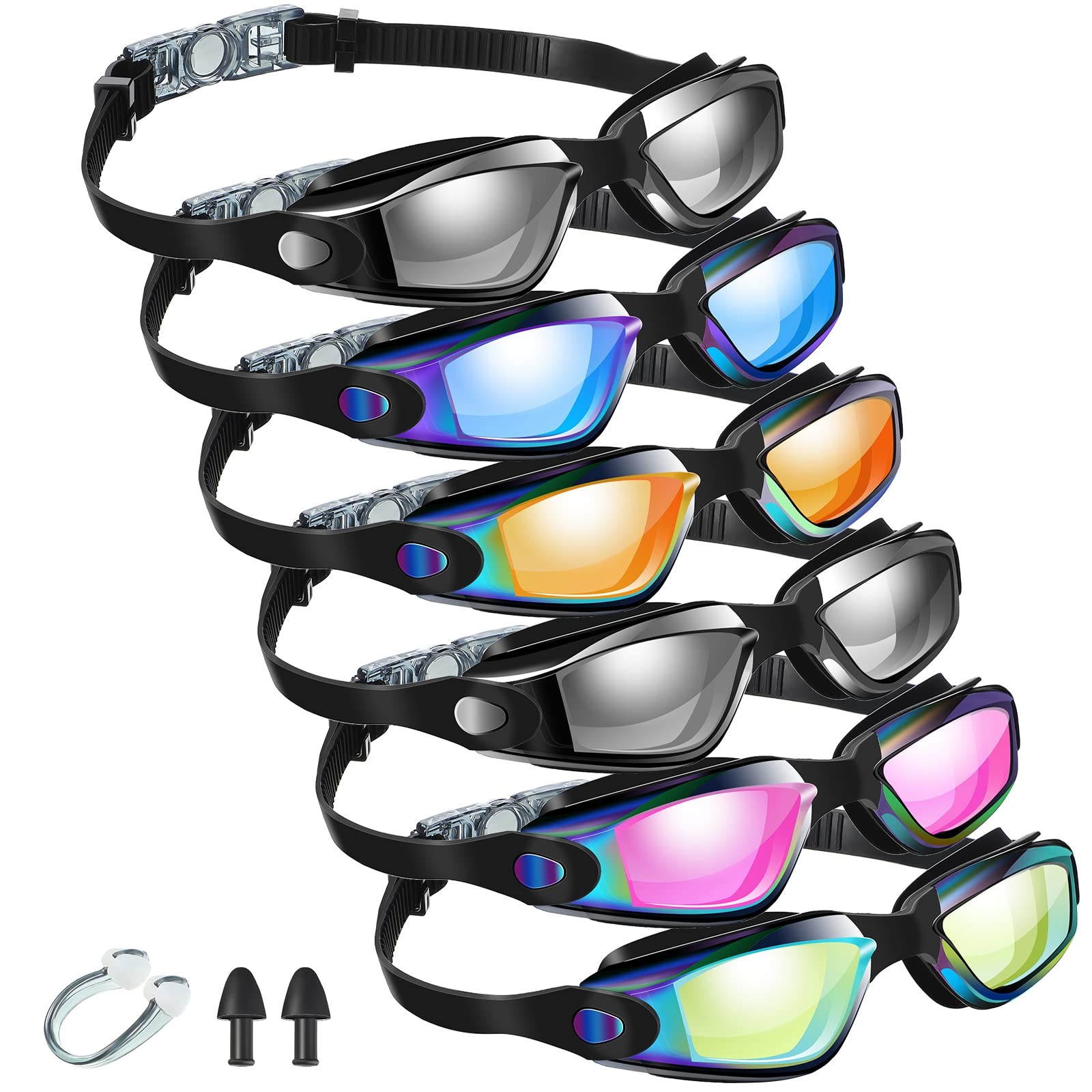 6 Pack Swim Goggles Antifog Swimming Equipment 6.3 x 1.6 inches, Vivid Color