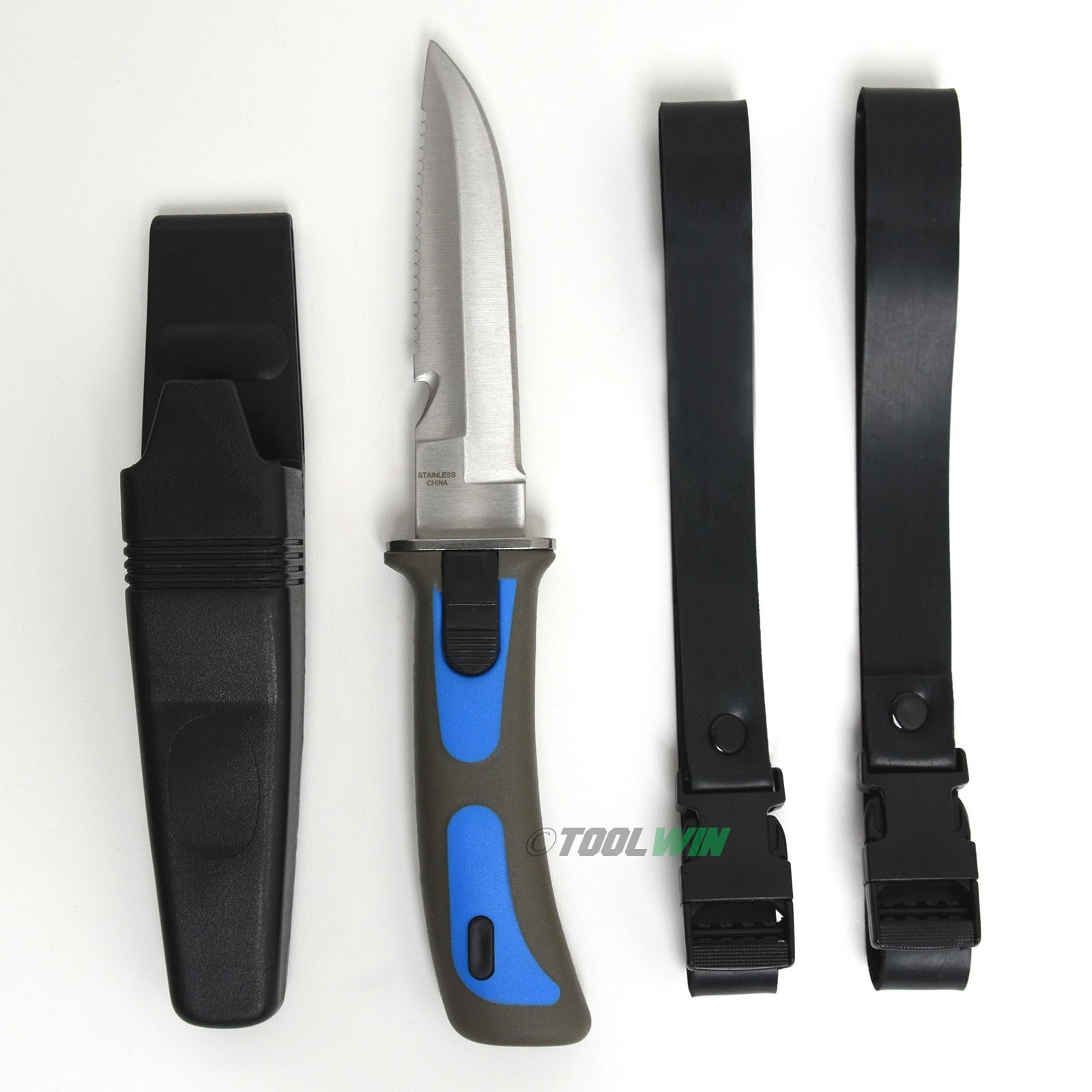 Scuba Diver Knife Sheath Dive Leg Arm Straps Stainless Steel Fixed Blade Blue