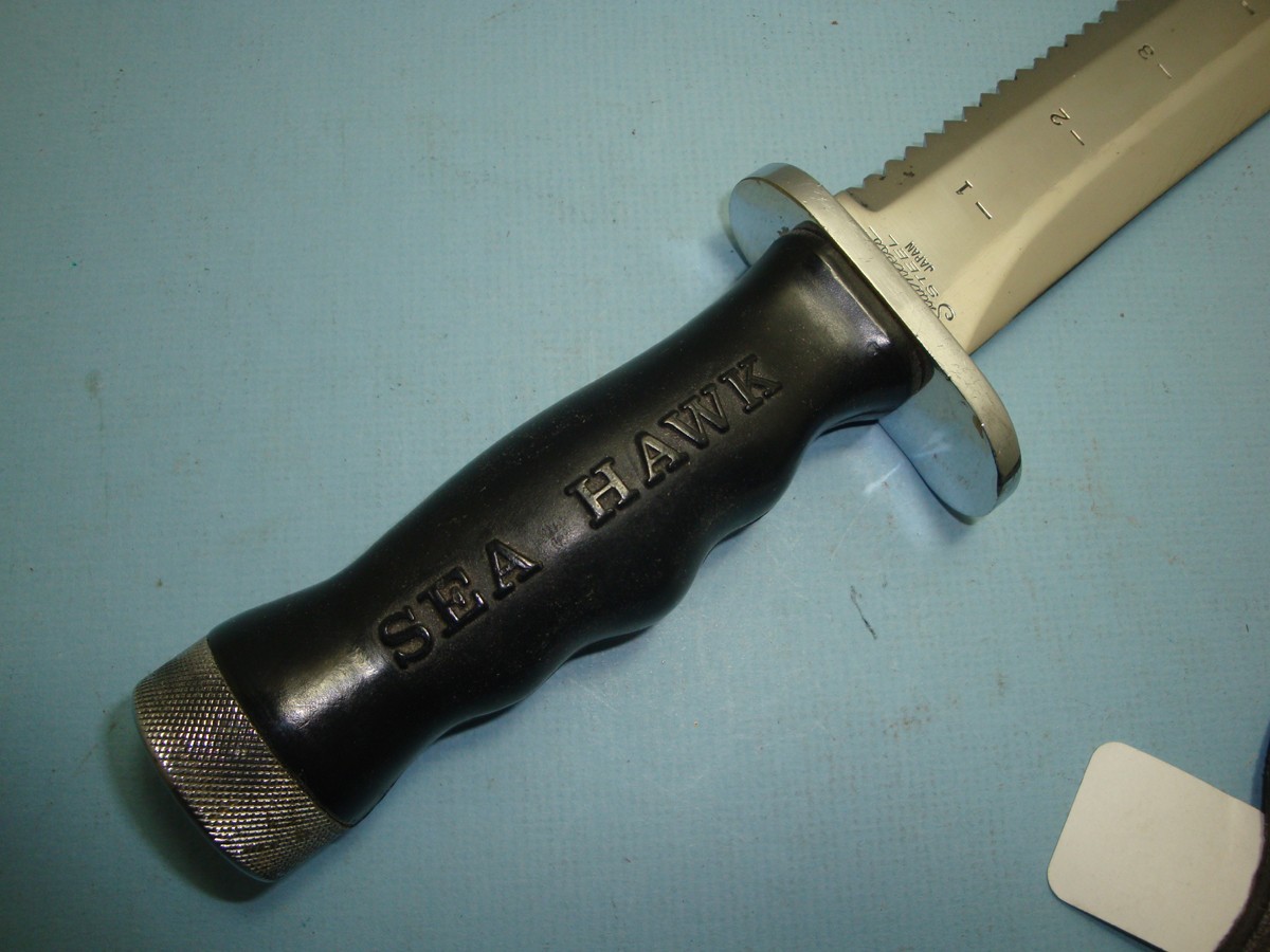 VINTAGE STAINLESS US DIVERS DIVE KNIFE SEA HAWK AQUALUNG WITH SHEATH STRAPS #36