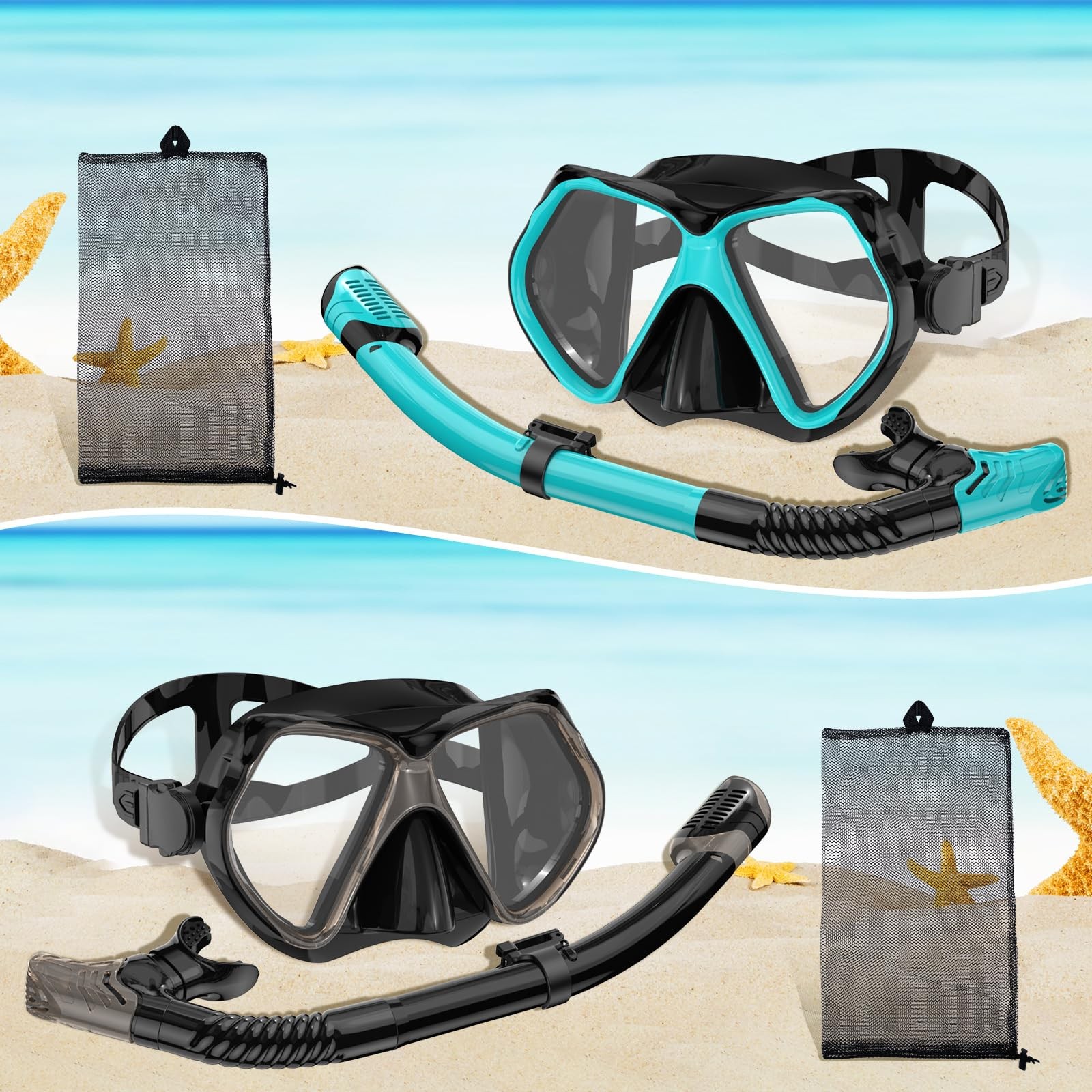 Snorkeling Gear for Adults, Dry Snorkel, Mask Set Adult, Diving Gray+Green