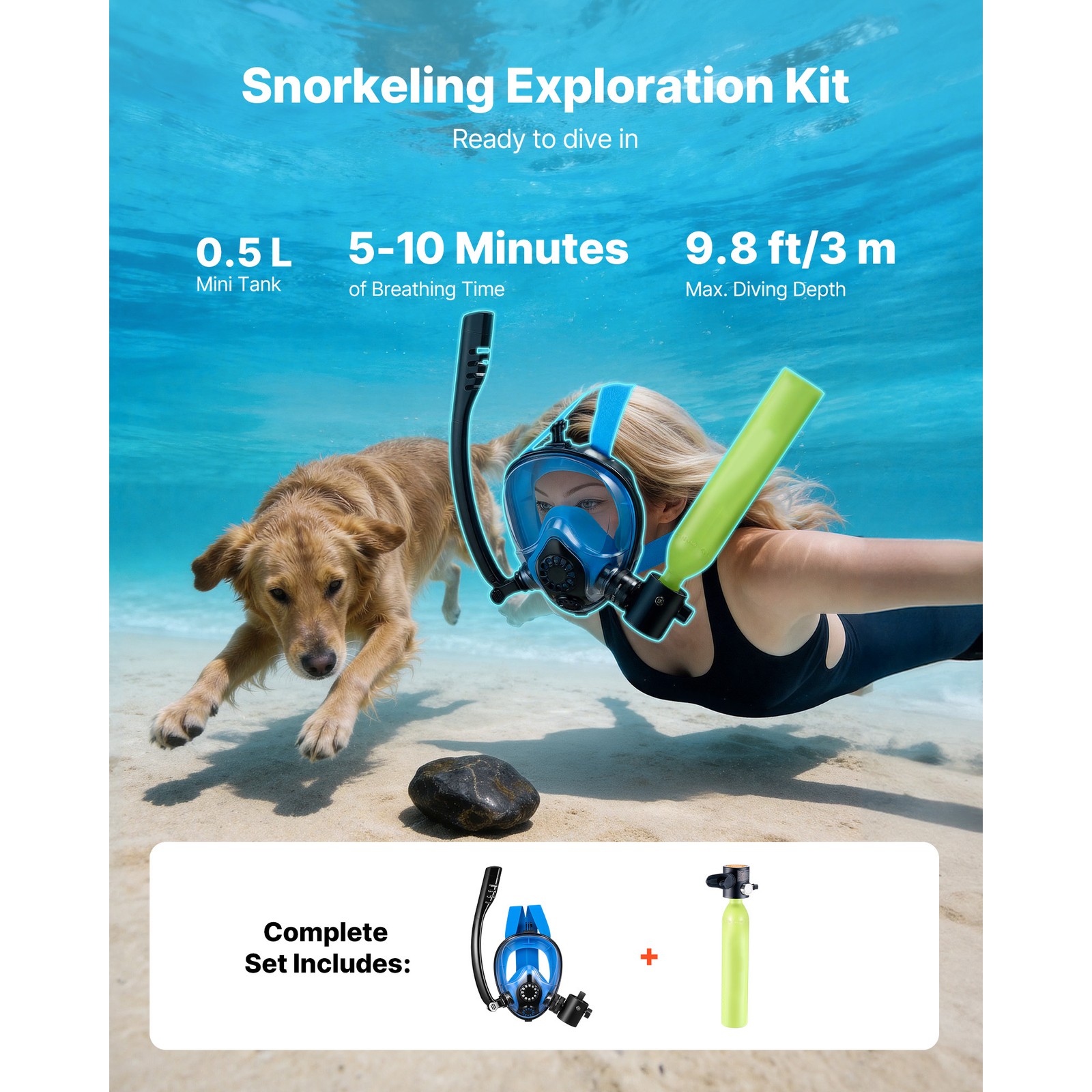 Mini Scuba Tank 0.5L 3000 Psi Mini Diving Tank Oxygen Cylinder +Snorkel Mask