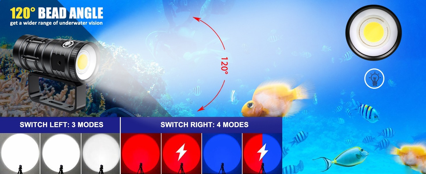 LARGE Scuba Diving LED Light Flashlight 4500 Lumens 100M Rechargeable Underwater