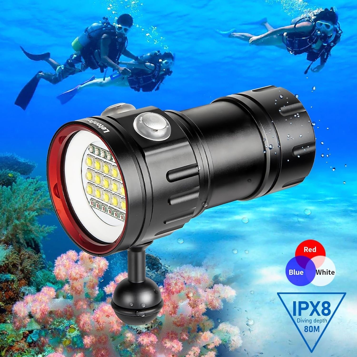 B15 Dive Light Underwater Flashlight 8000LM Underwater Video Lights 80m Scuba