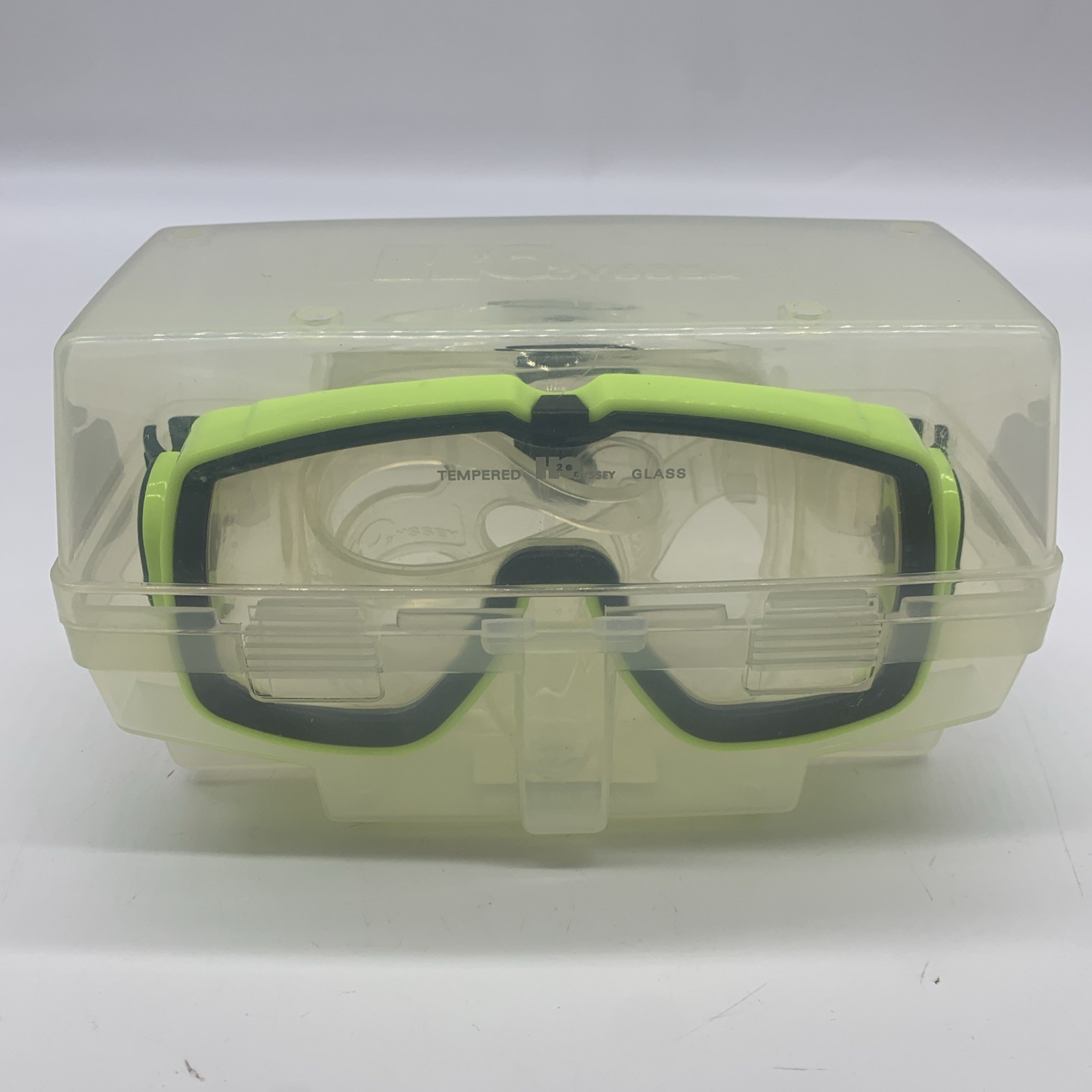 H20 Odyssea I Swim Mask Goggles Scuba Diving Green Tempered Glass Plastic Case