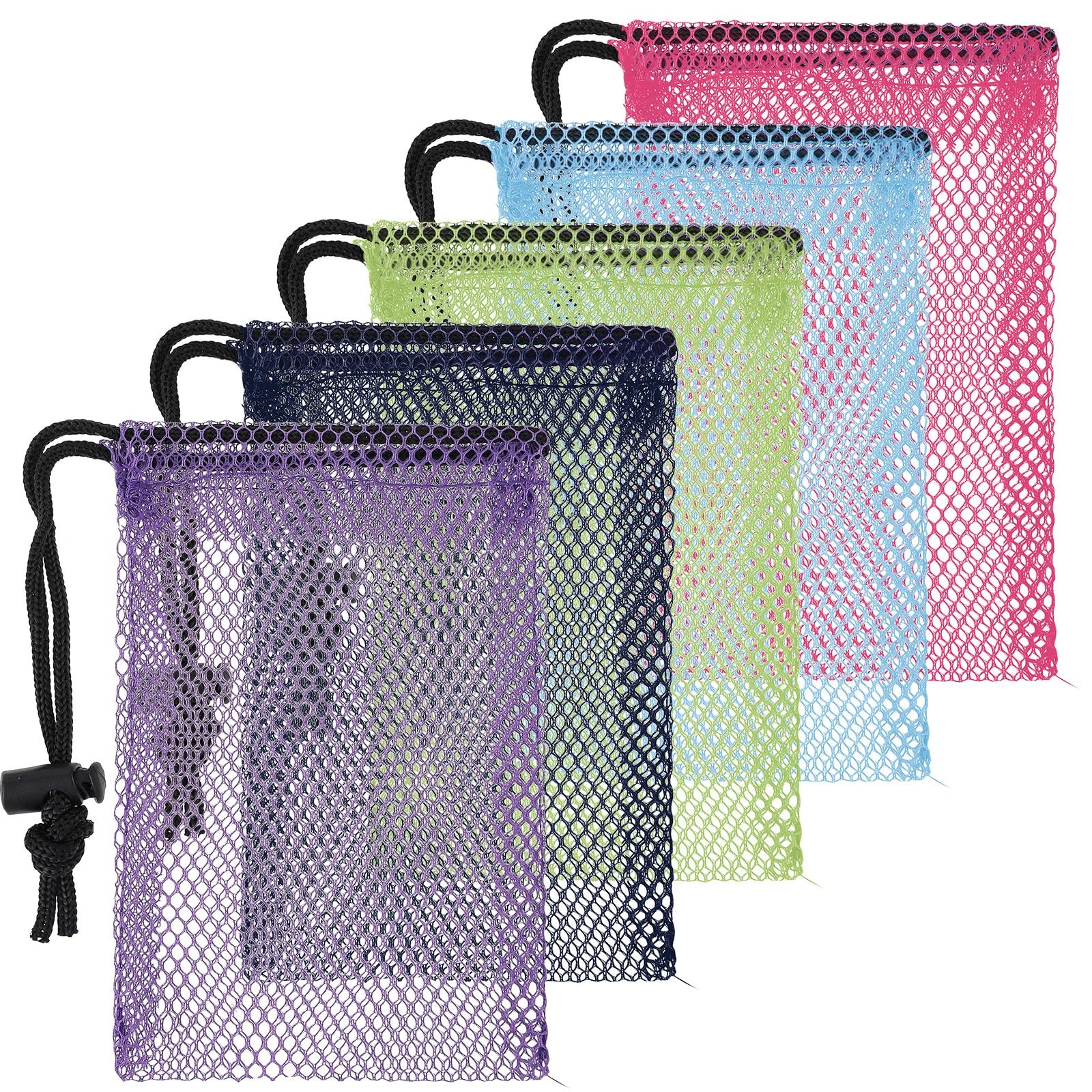 5 Pcs Colorful Drawstring Mesh Bags – 6 x 4 Inch 6 x 4 inches, Multicolor