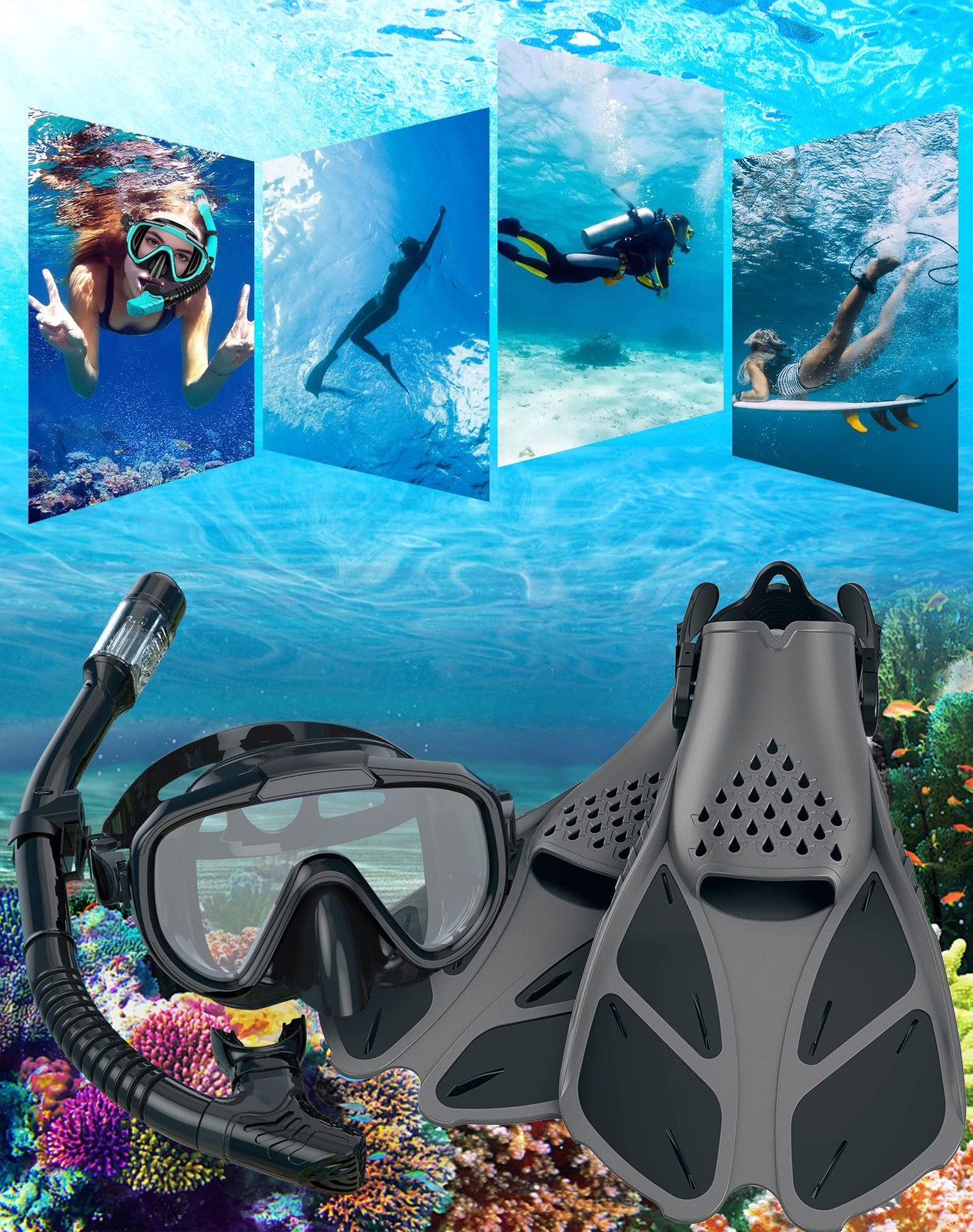 Ubekezele Snorkeling Gear for Adults Men Women,4 in 1 Snorkel Set with Panora…