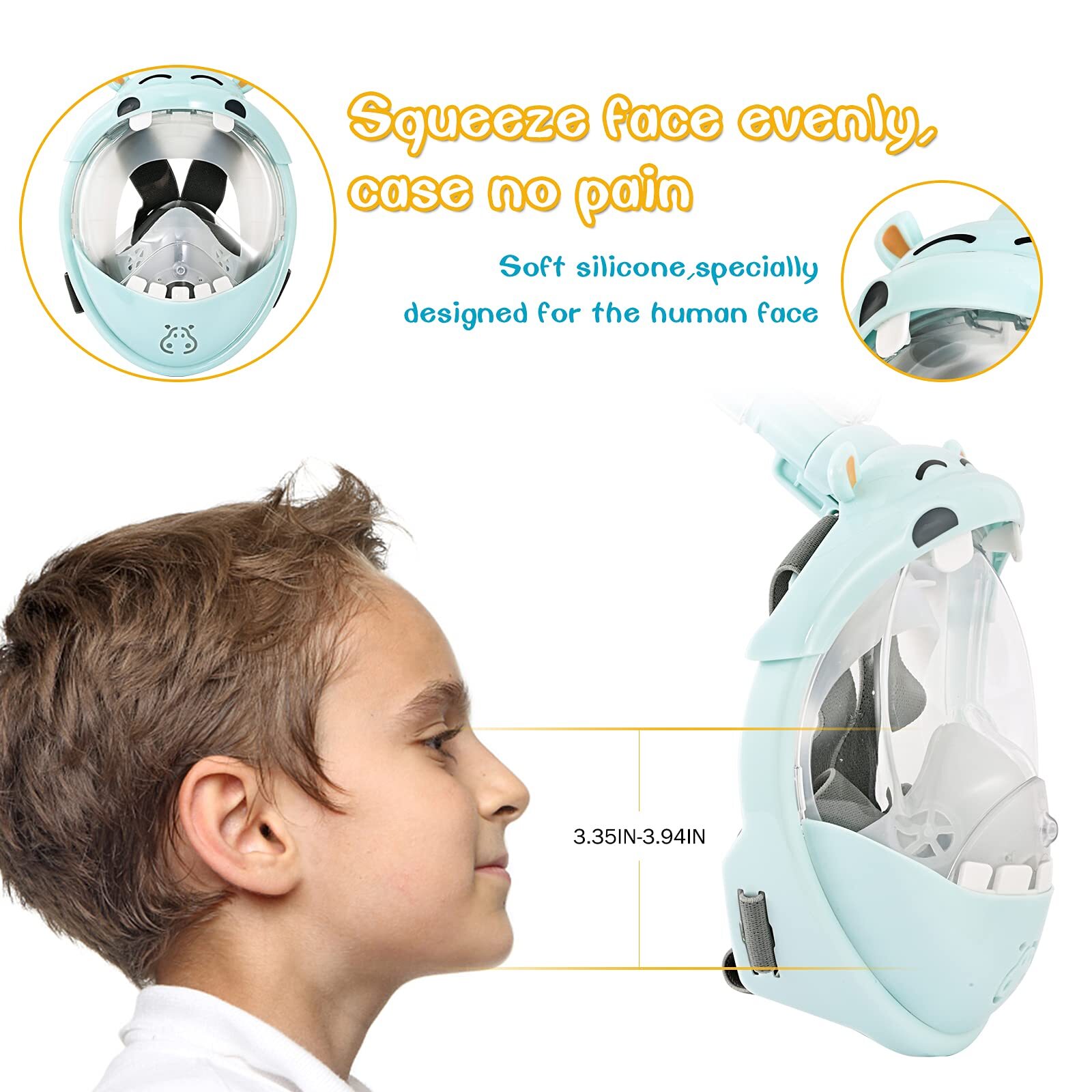 Kids Fullface Snorkel Mask Sz XS ,Safety Dry Breathing System