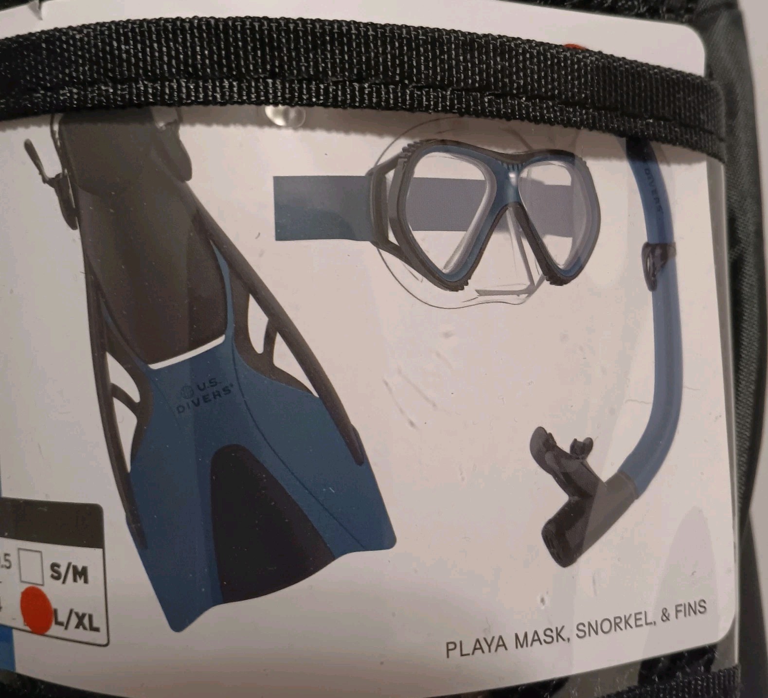 U.S. Divers Playa Adult Snorkel Set size L/XL mask, fins, snorkel and bag NEW