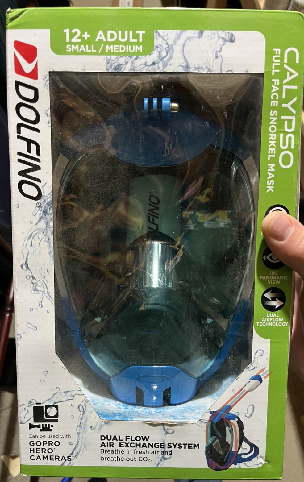 Dolfino Adult 12+ Full-Face Tinted Snorkel Mask, Small/Medium, New