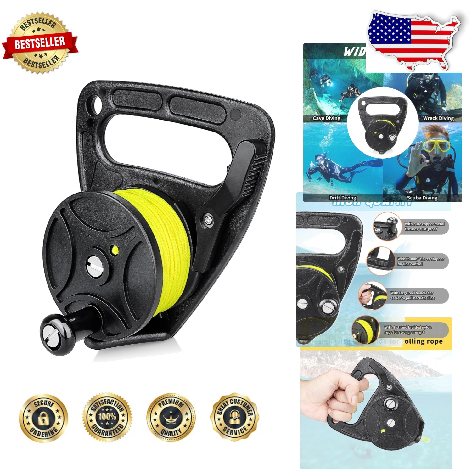 Professional 150ft Dive Reel: Kayak Anchor, Easy Thumb Stopper, Durable ABS