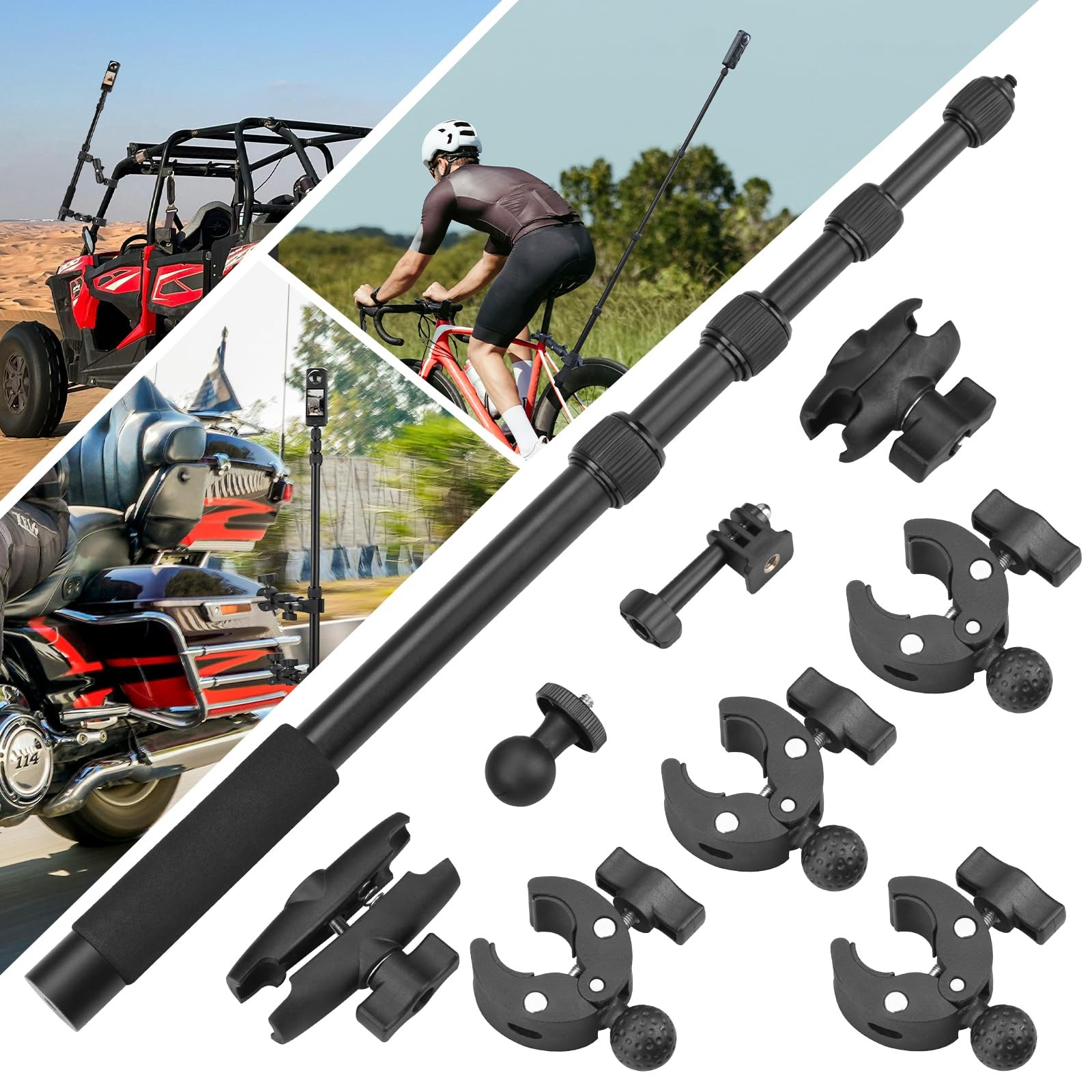 BRDRC Motorcycle Mount for Insta 360 X4 X5, Bike Handlebar Clamp Mounts Black