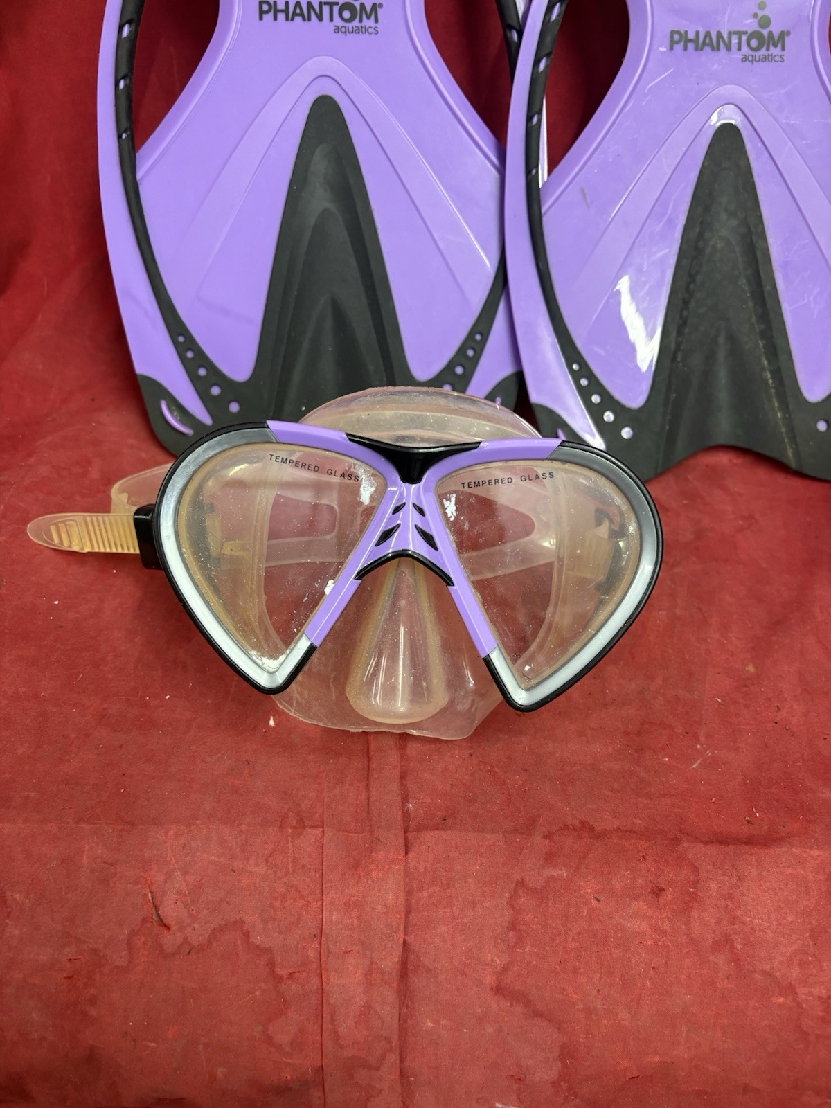 Snorkel Gear: Phantom Aquatics snorkeling set in a purple and black color scheme