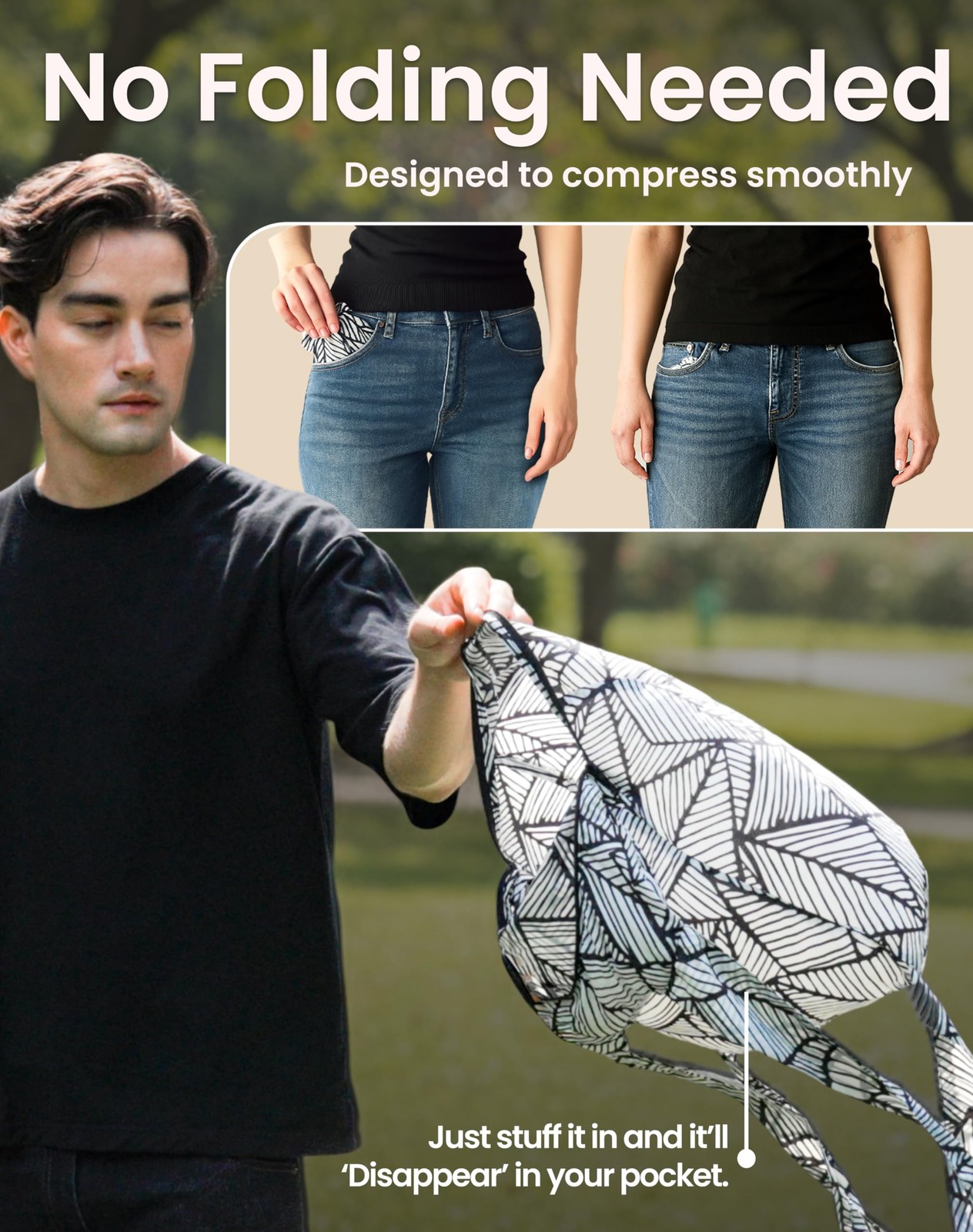 Nanobag Daypack – Ultralight 16L Foldable Travel & Hiking Daypack, Black