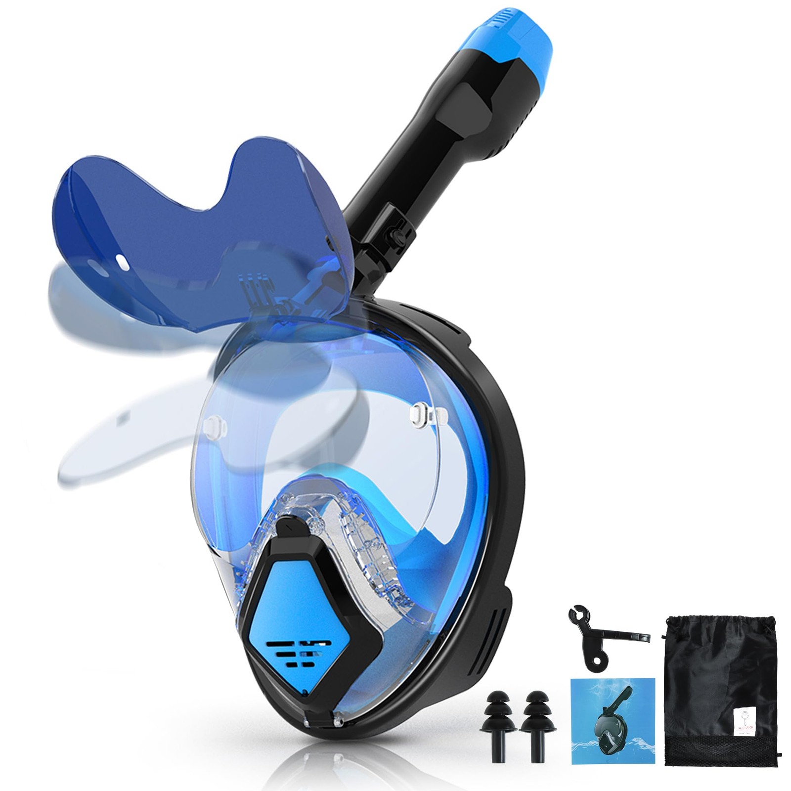 Full Face Snorkel Mask-Latest Dry Top Breathing System X-Large, Black Blue