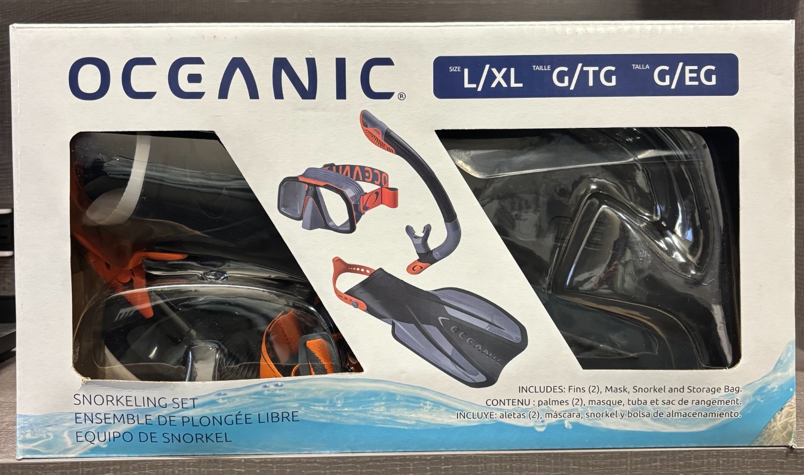 Oceanic Adult Snorkeling Set (Fins, Mask, Snorkel, Storage Bag) – Size L/XL