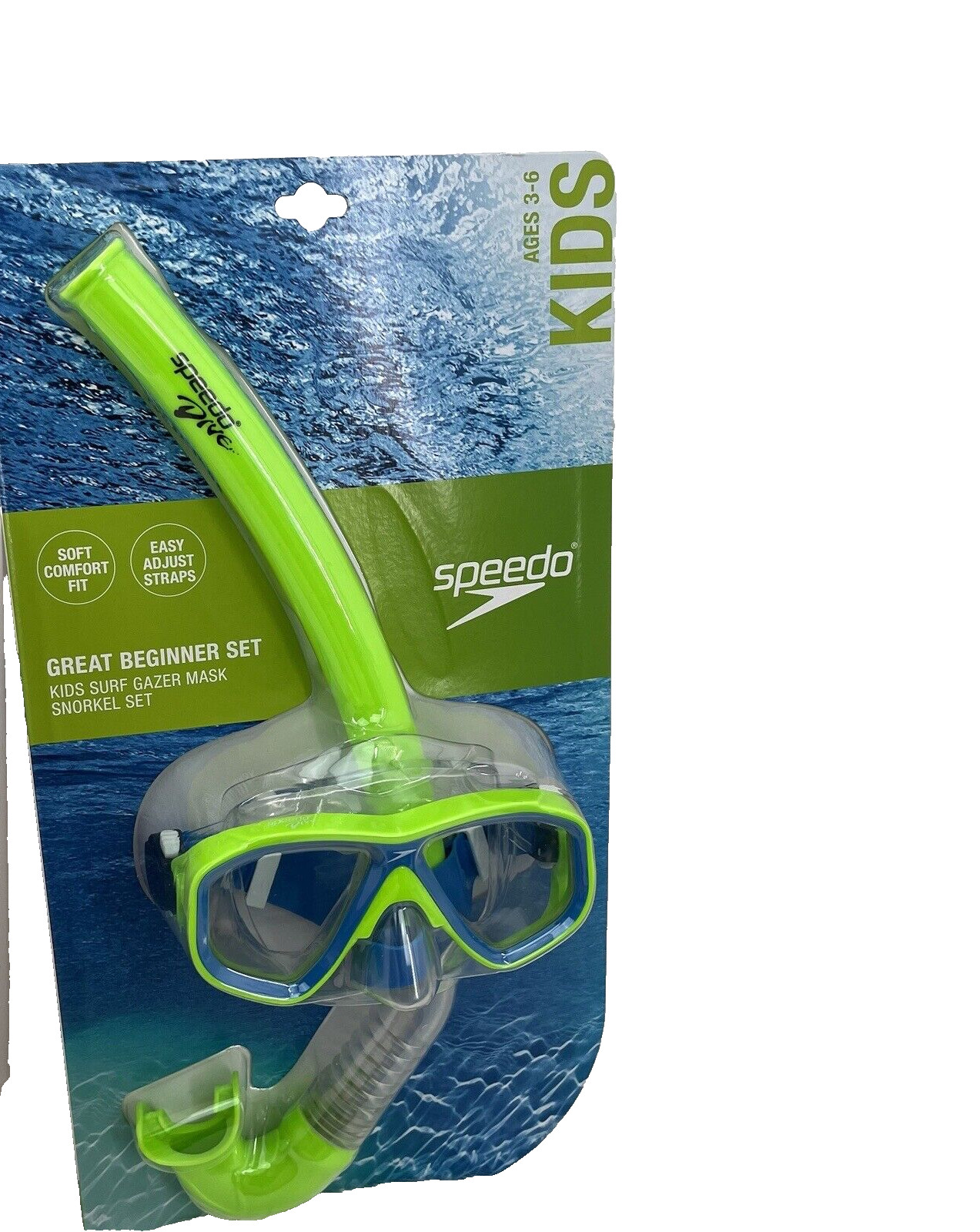 NEW Speedo Beginner Set Dive Kids Surf Gazer Mask + Snorkel Lime Green Blue