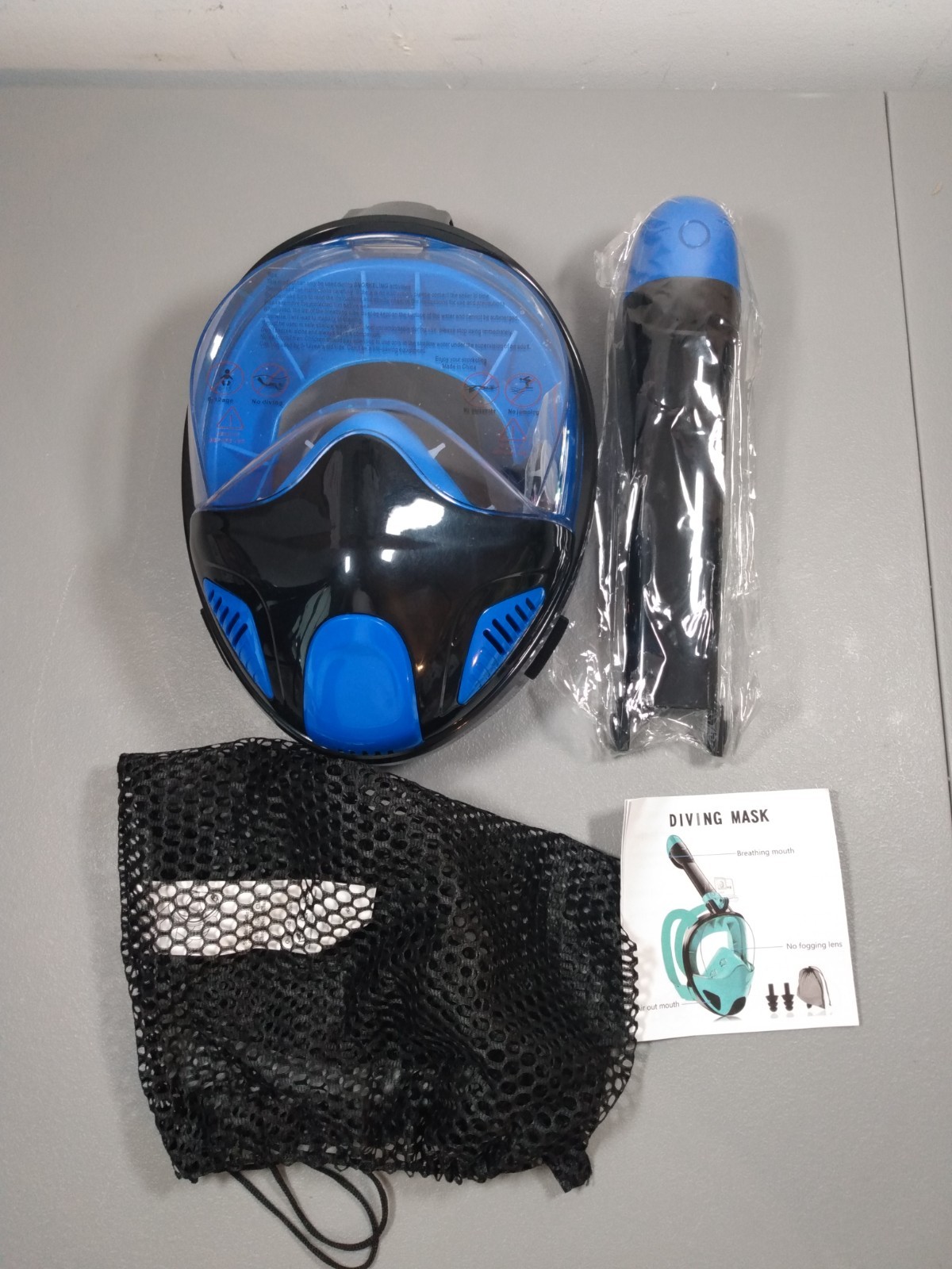 Blue Full Face Snorkel Mask GB 18401-2014 Class 4 QB/T1333-2014 NEW OPEN BOX